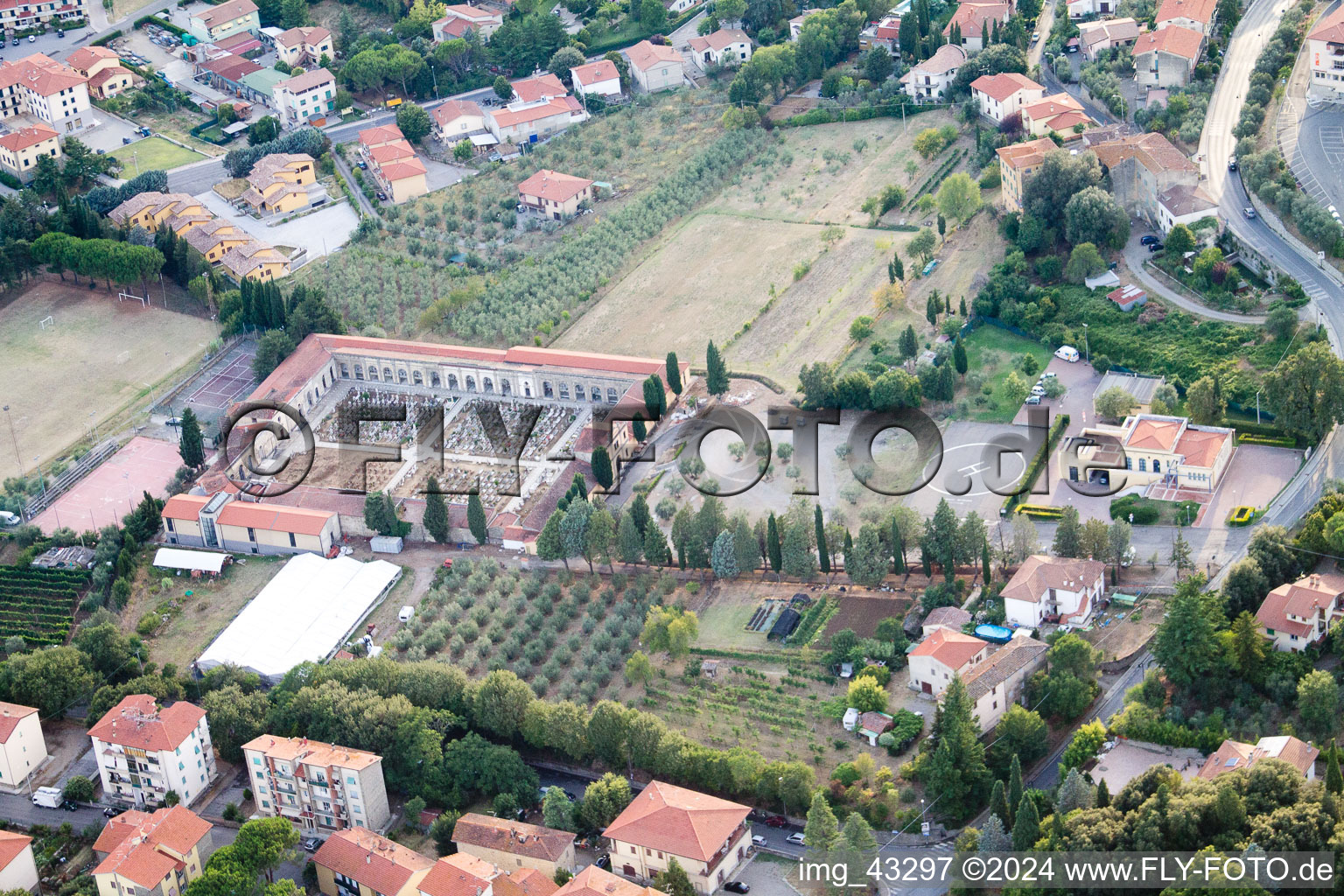 Cemetery with helipad in Castiglion Fiorentino in the state Arezzo, Italy