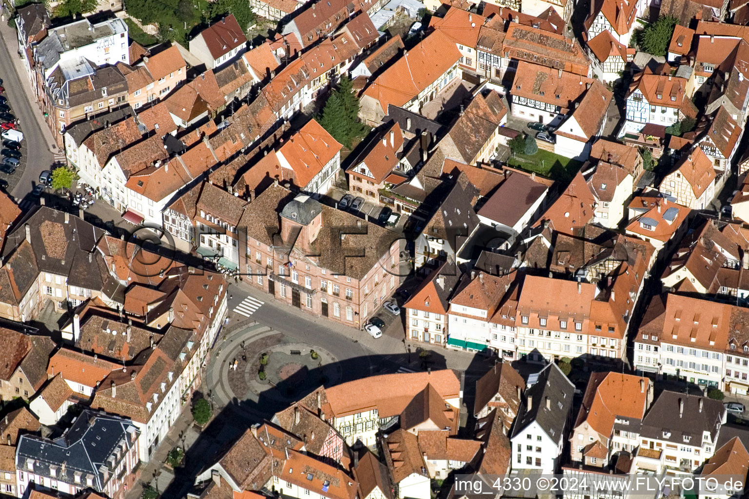 Aerial view of Hauptstr in Wissembourg in the state Bas-Rhin, France