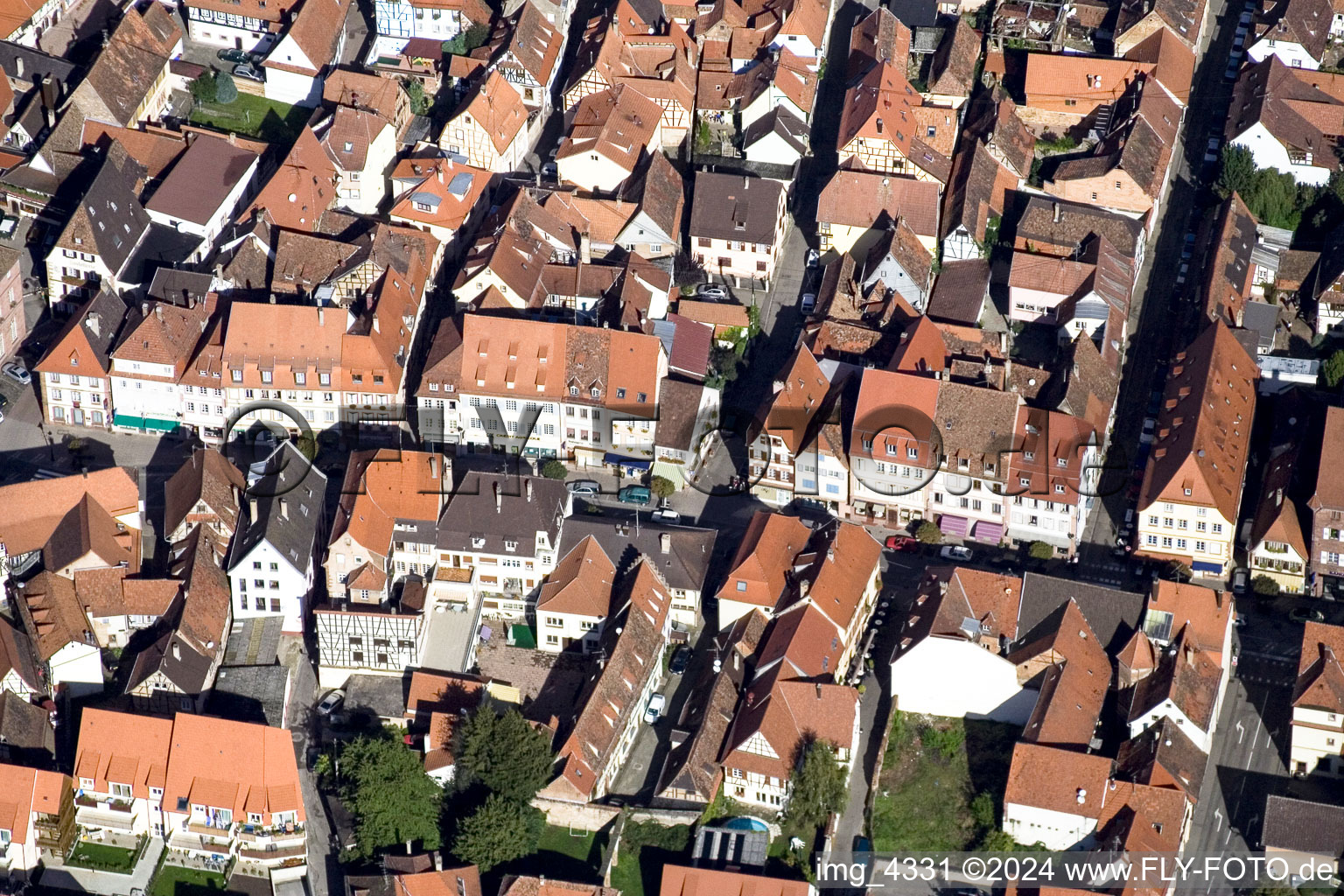 Aerial photograpy of Main Street in Wissembourg in the state Bas-Rhin, France