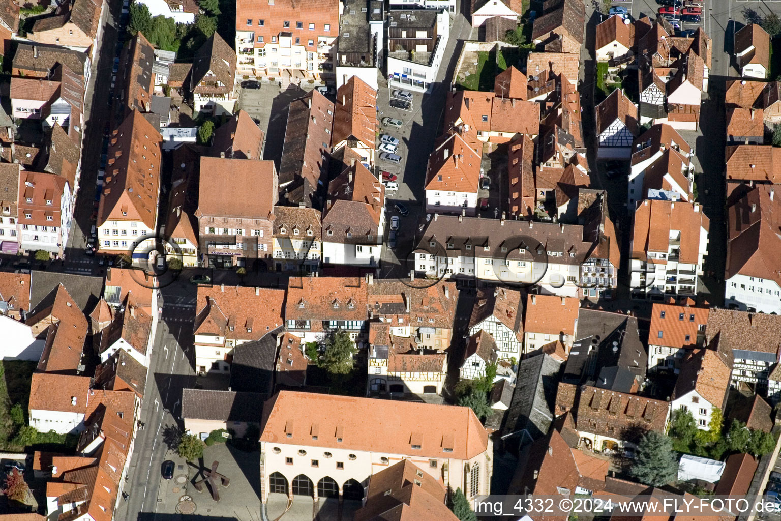 Oblique view of Main Street in Wissembourg in the state Bas-Rhin, France