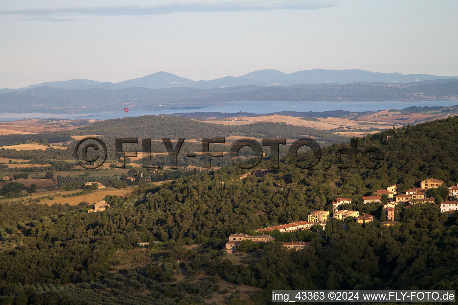 Oblique view of Montefollonico in the state Tuscany, Italy