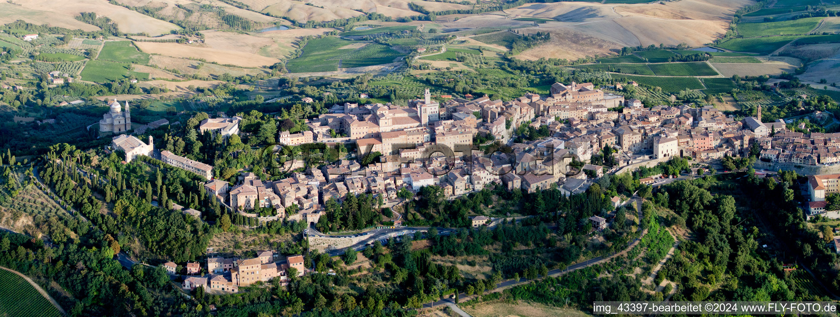 Panorama of the town area and the surrounding area in Montepulciano in the state Siena, Italy