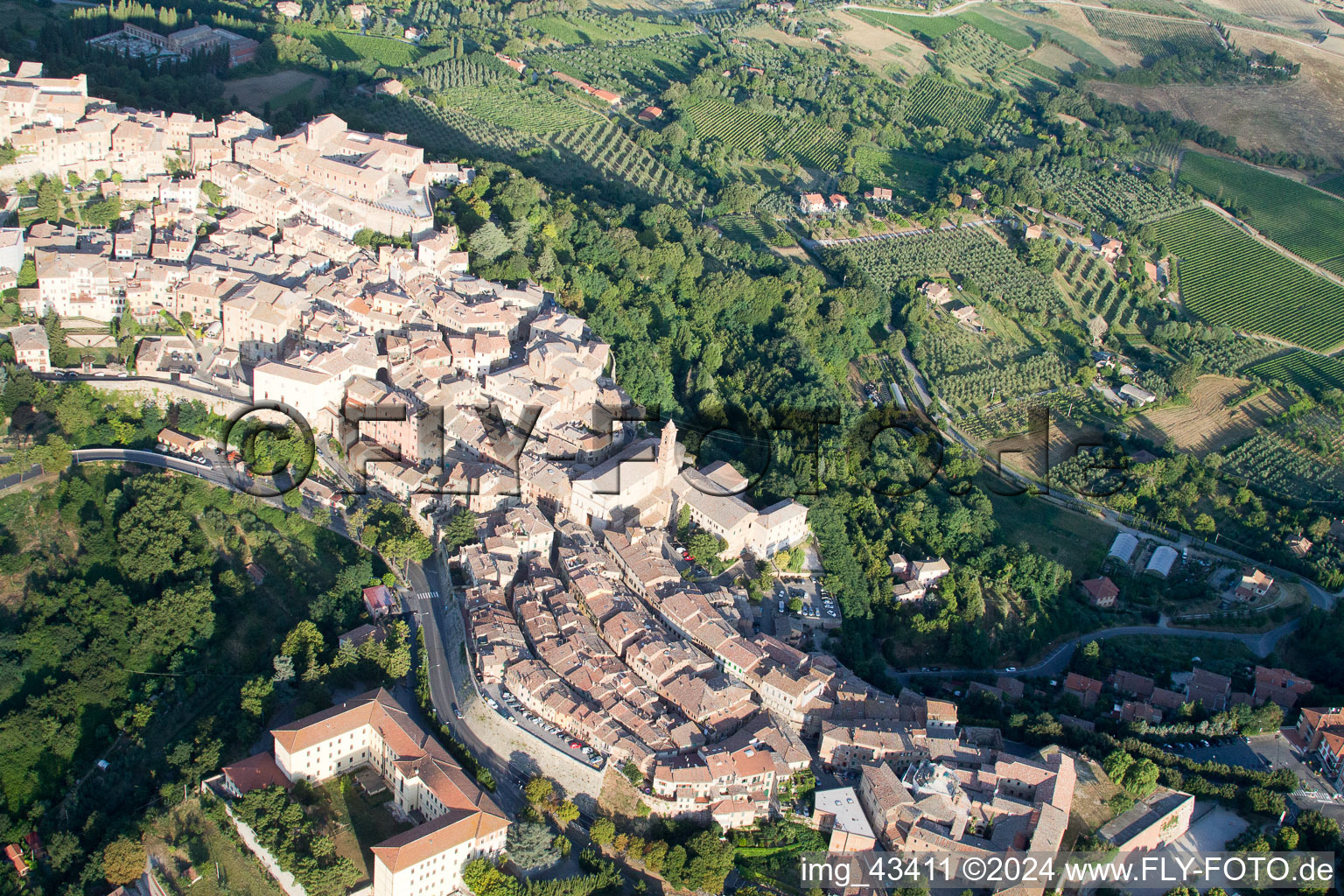 Drone image of Montepulciano in the state Siena, Italy