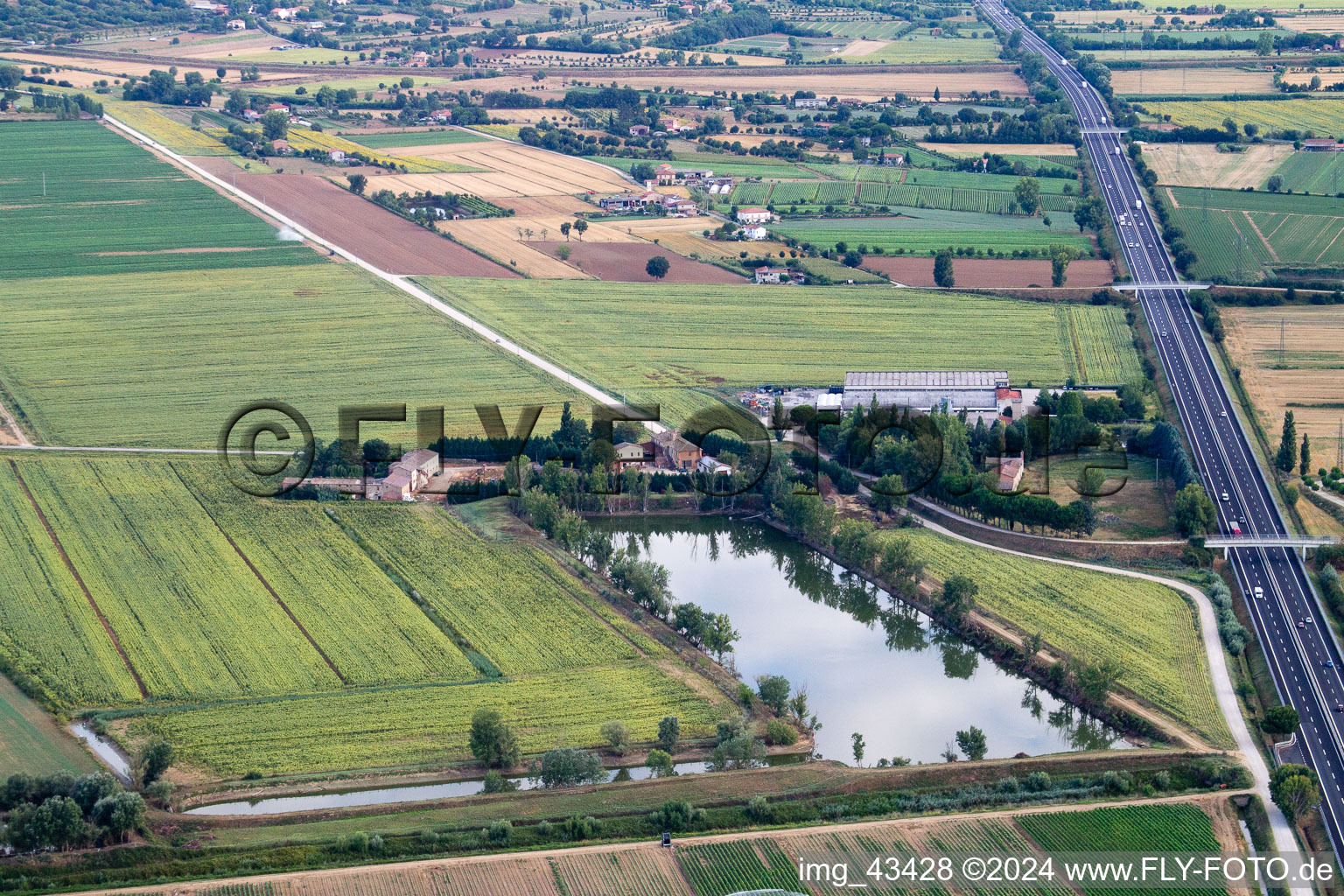 Aerial view of Abbadia di Montepulciano in the state Umbria, Italy