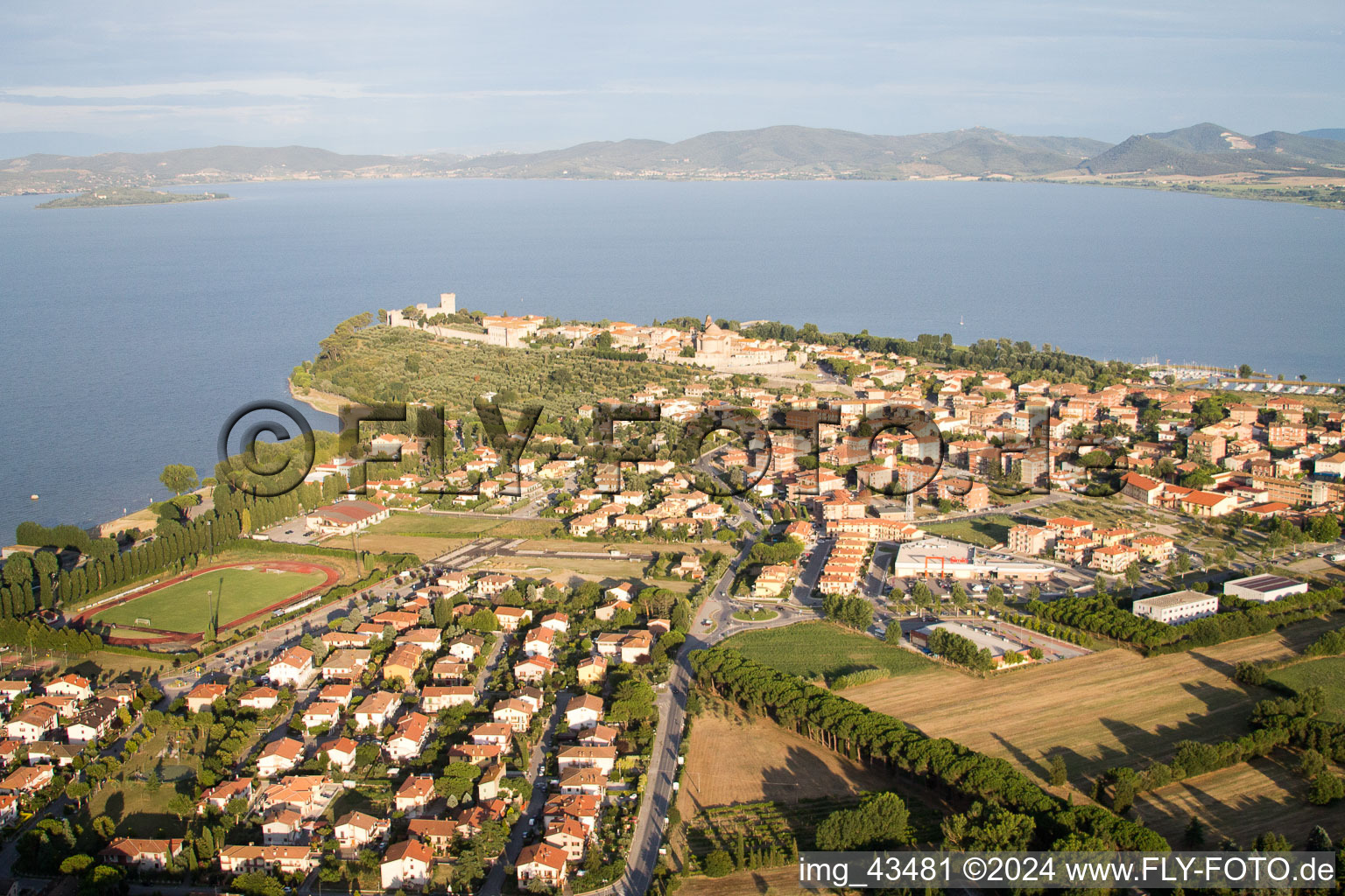 Aerial photograpy of Castiglione del Lago in the state Umbria, Italy