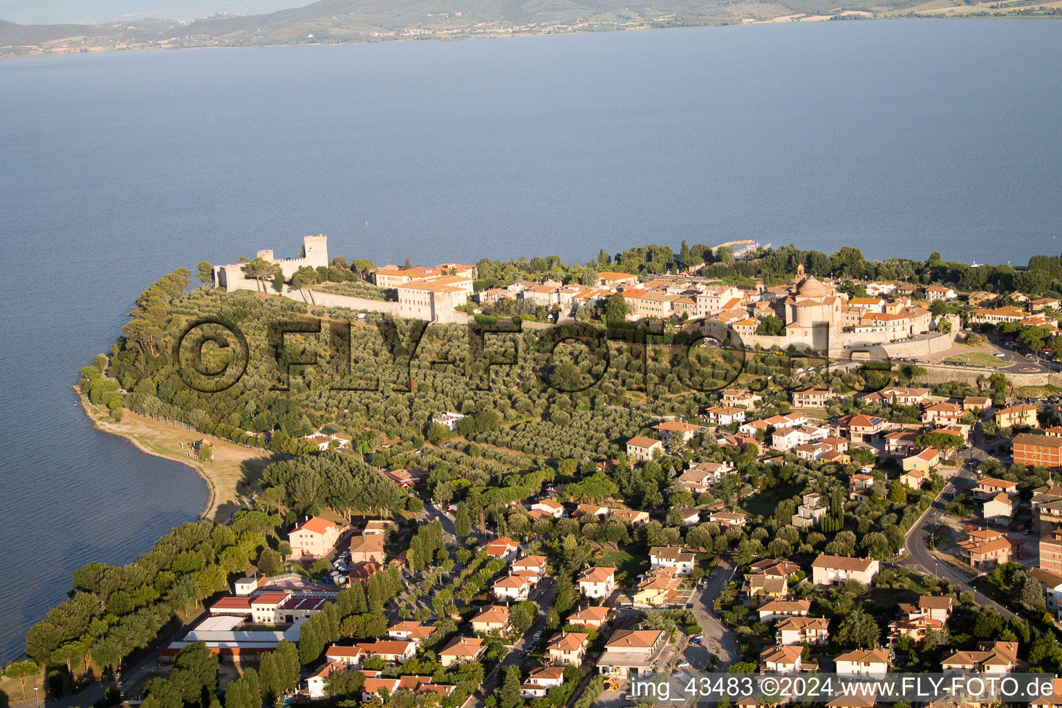 Oblique view of Castiglione del Lago in the state Umbria, Italy