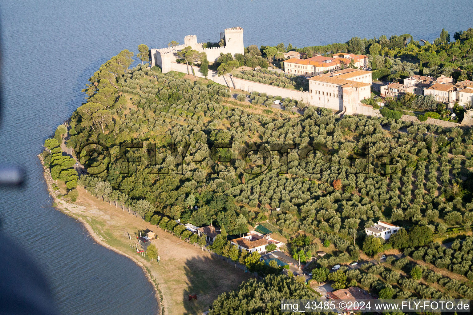 Castiglione del Lago in the state Umbria, Italy from above