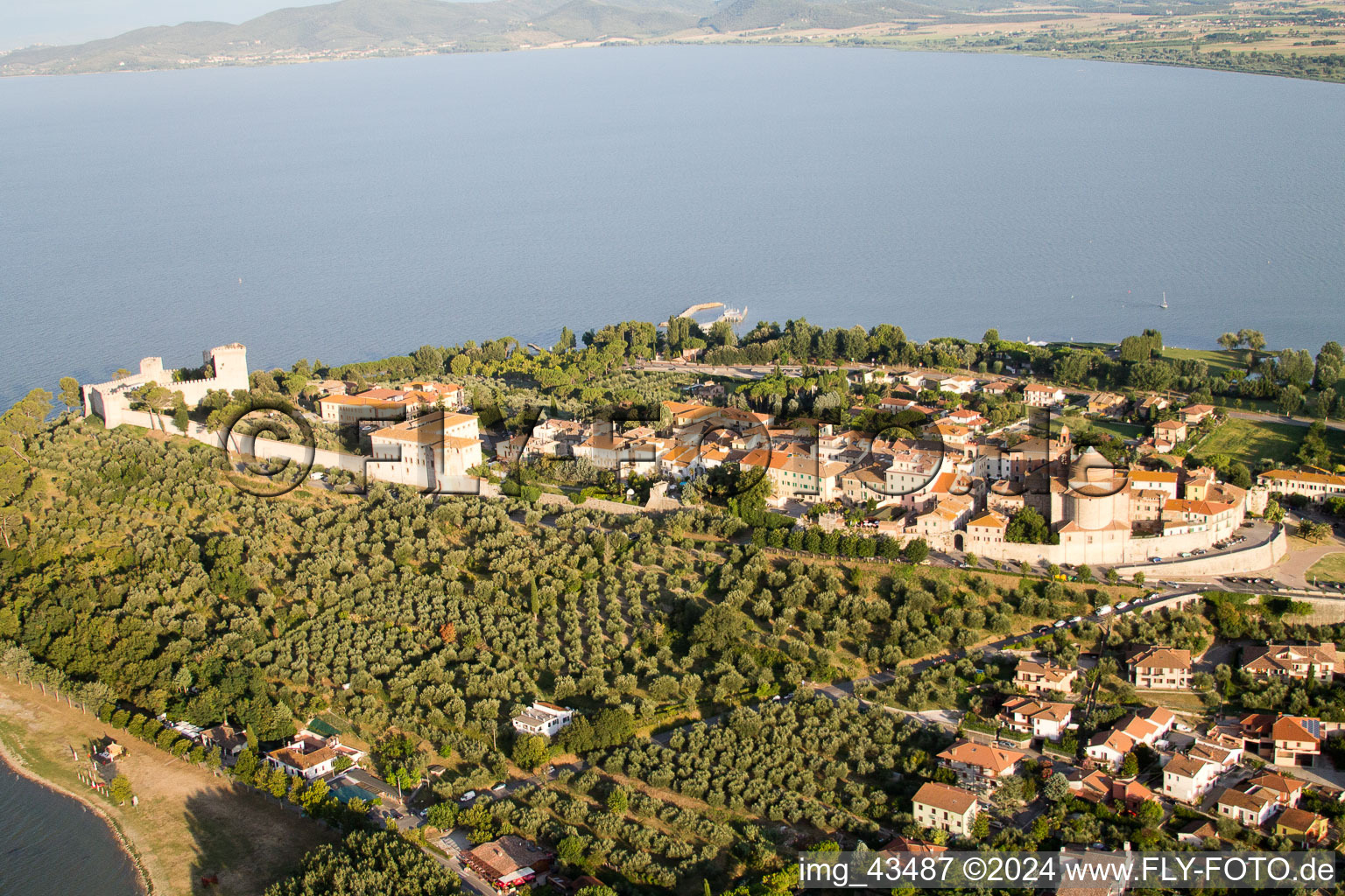 Castiglione del Lago in the state Umbria, Italy seen from above