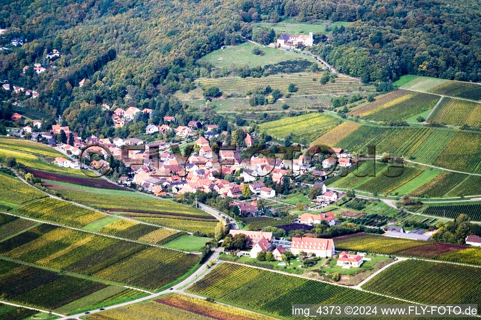 Leinsweiler in the state Rhineland-Palatinate, Germany seen from above