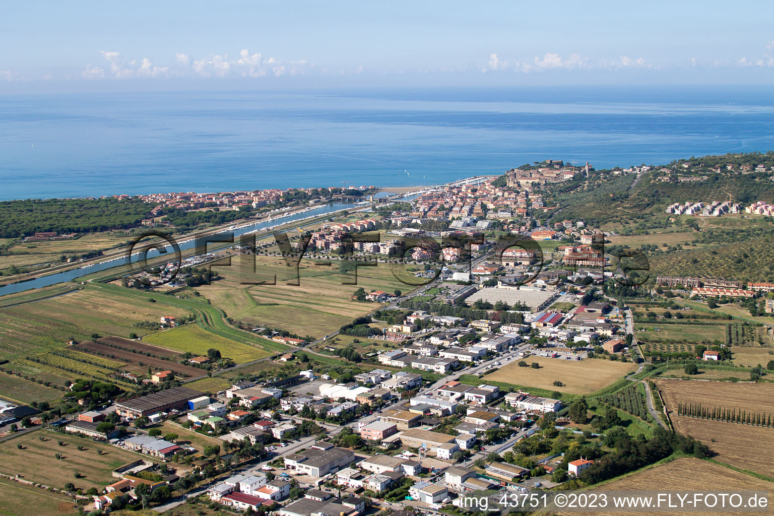 Aerial view of Castiglione della Pescaia in the state Tuscany, Italy