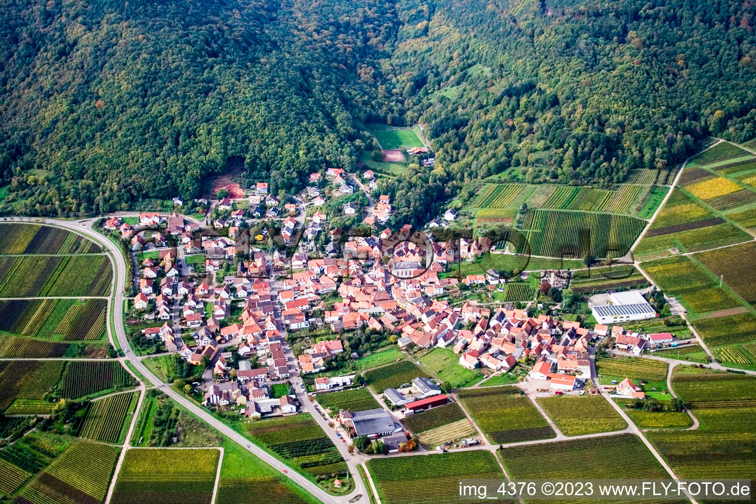 Aerial view of From the east in Eschbach in the state Rhineland-Palatinate, Germany