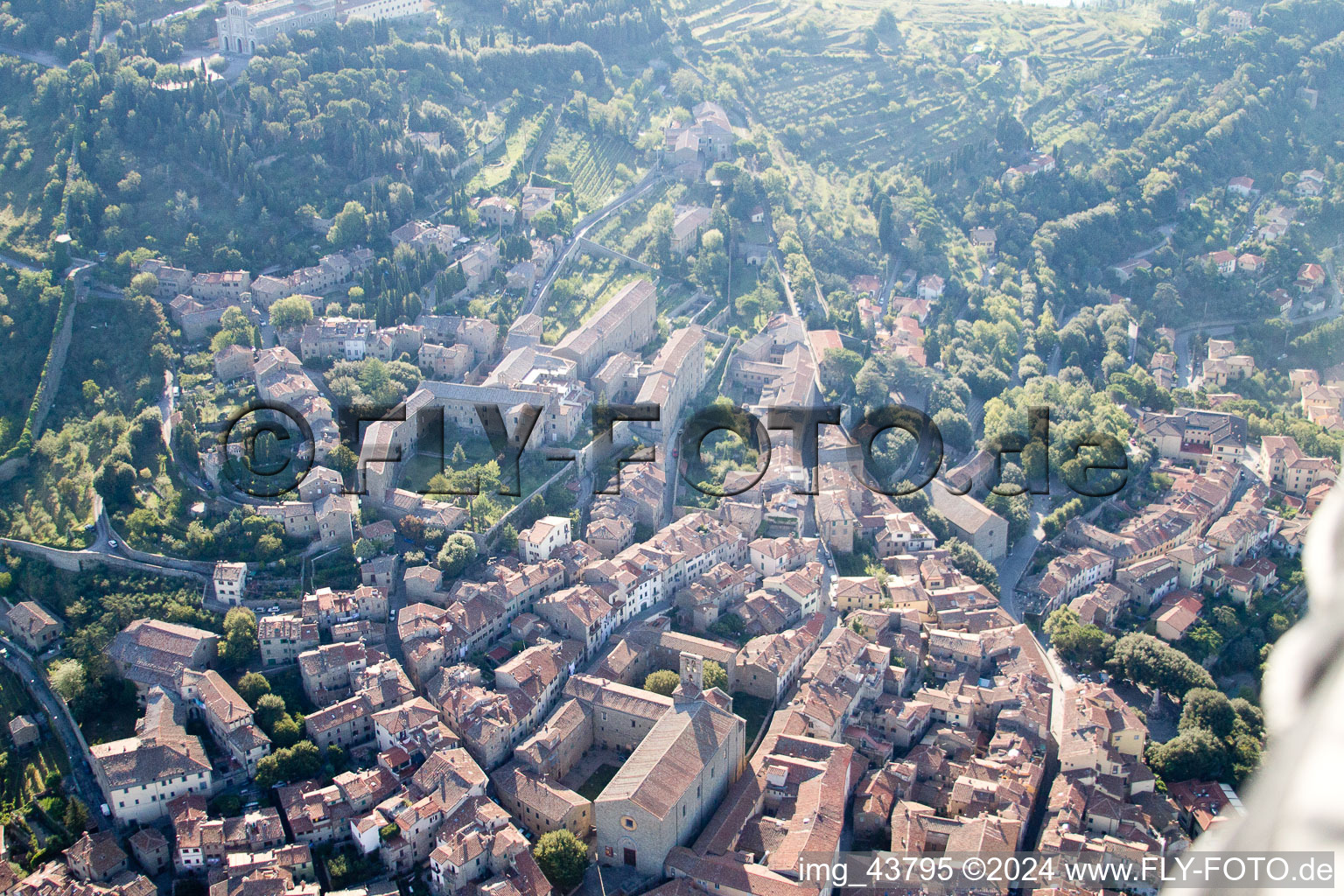 Cortona in the state Arezzo, Italy seen from above