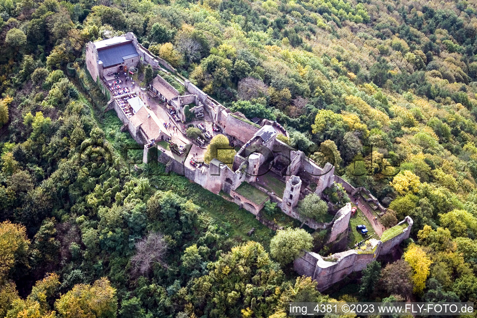 Aerial photograpy of Madenburg in Eschbach in the state Rhineland-Palatinate, Germany