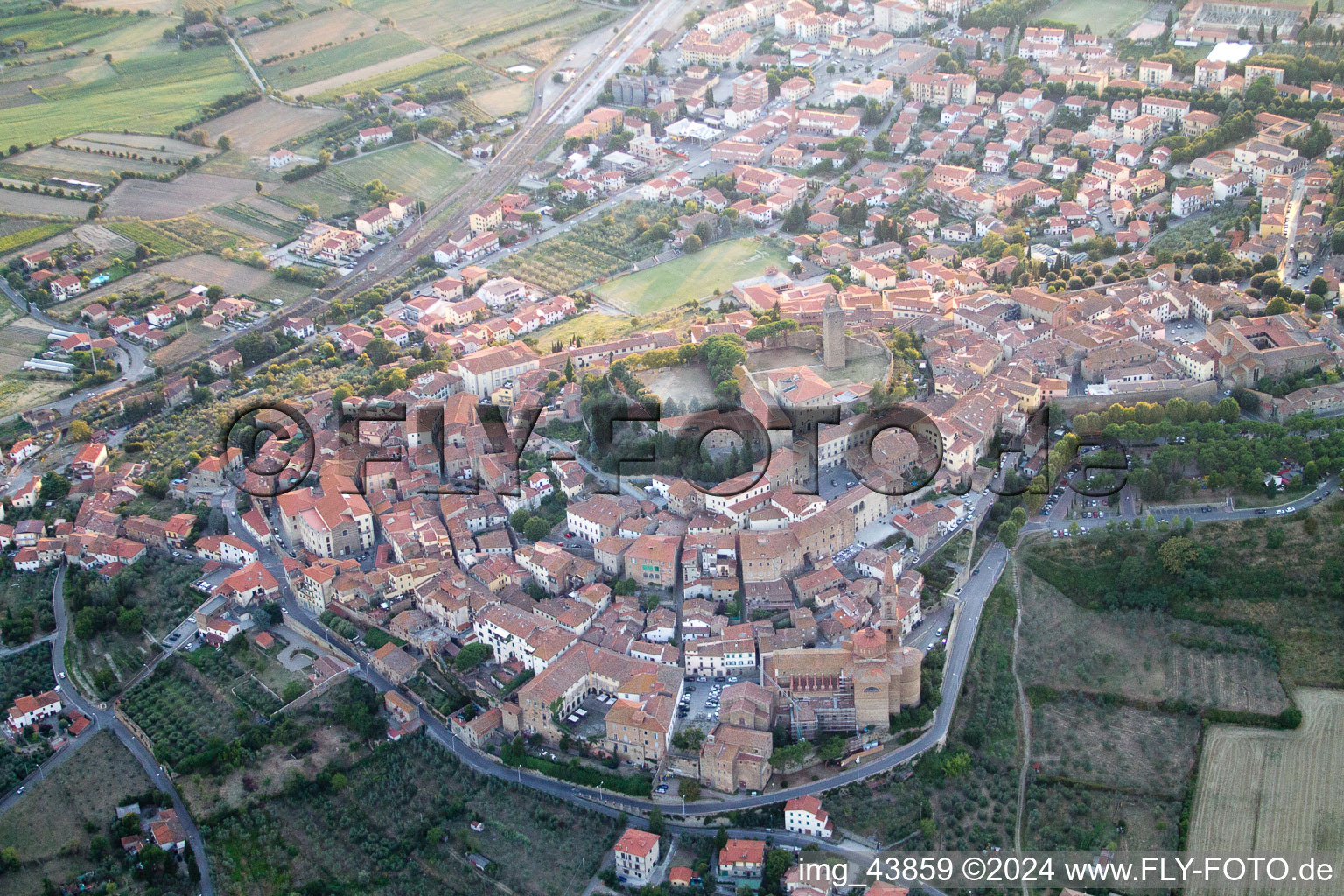 Castiglion Fiorentino in the state Arezzo, Italy from the plane