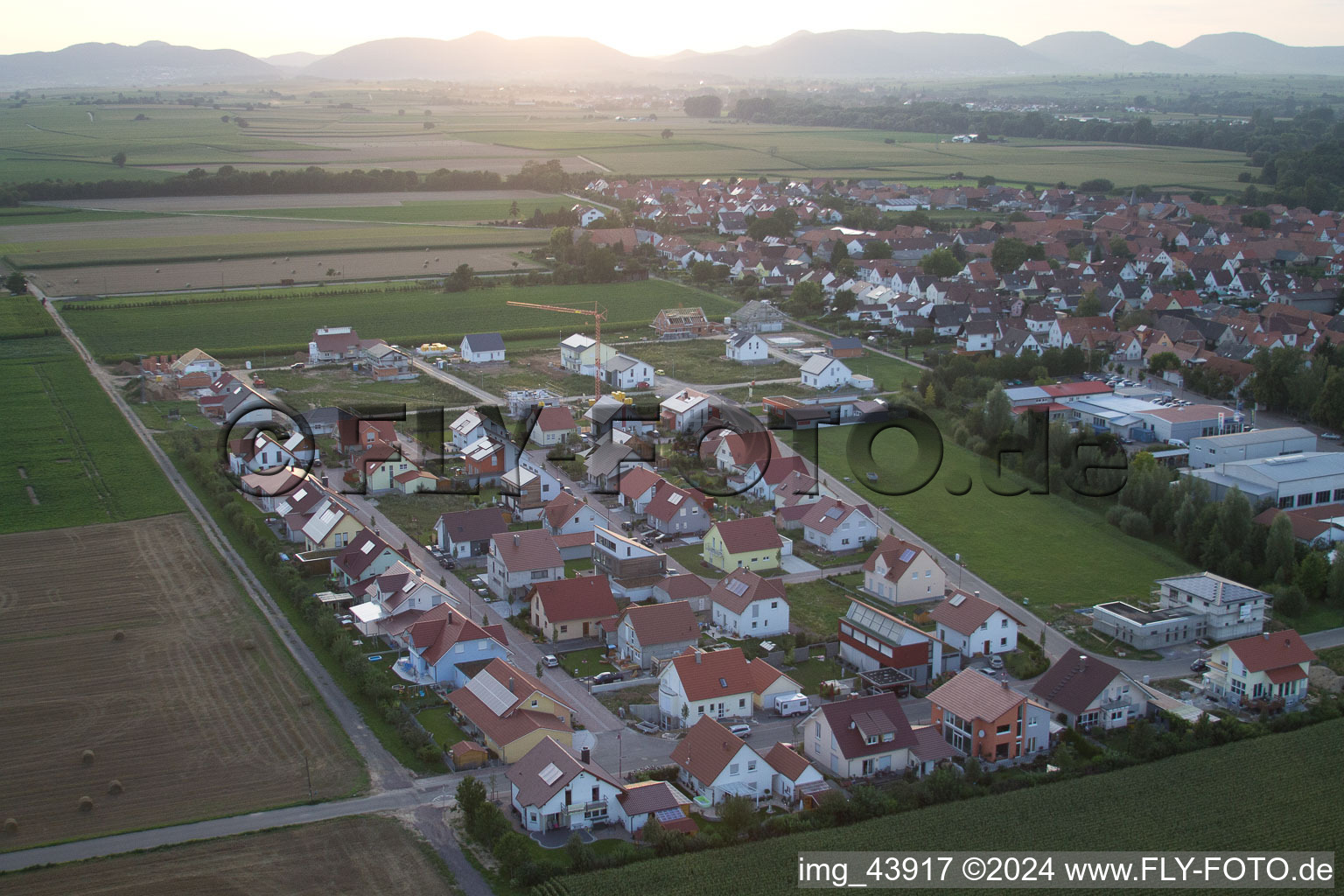 New development area Brotäcker in Steinweiler in the state Rhineland-Palatinate, Germany seen from a drone