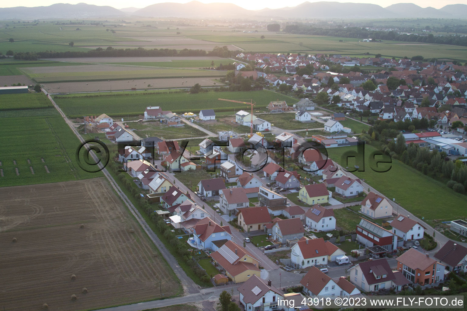 Aerial view of Brotäcker new development area in Steinweiler in the state Rhineland-Palatinate, Germany