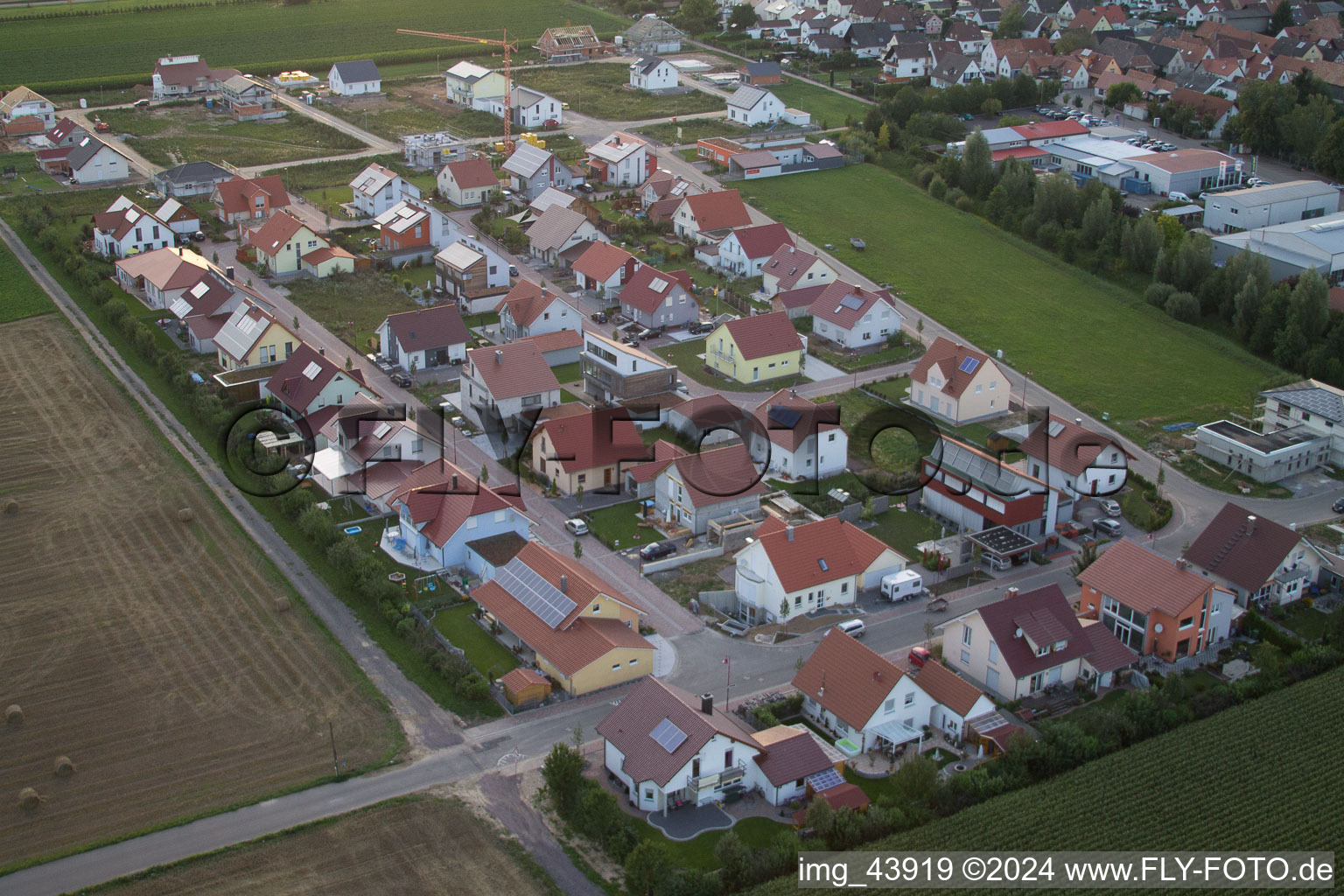 Aerial photograpy of New development area Brotäcker in Steinweiler in the state Rhineland-Palatinate, Germany