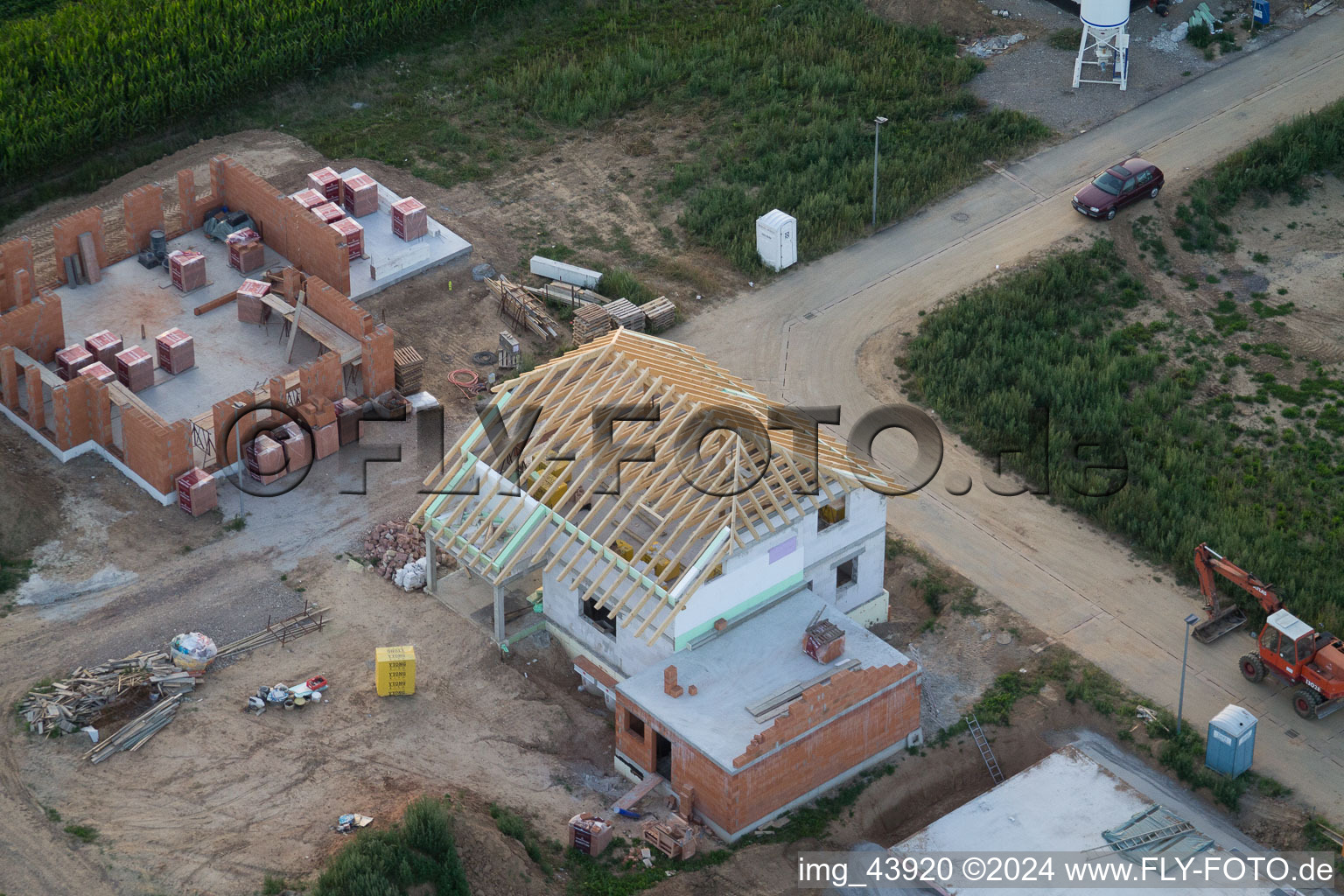 Oblique view of New development area Brotäcker in Steinweiler in the state Rhineland-Palatinate, Germany