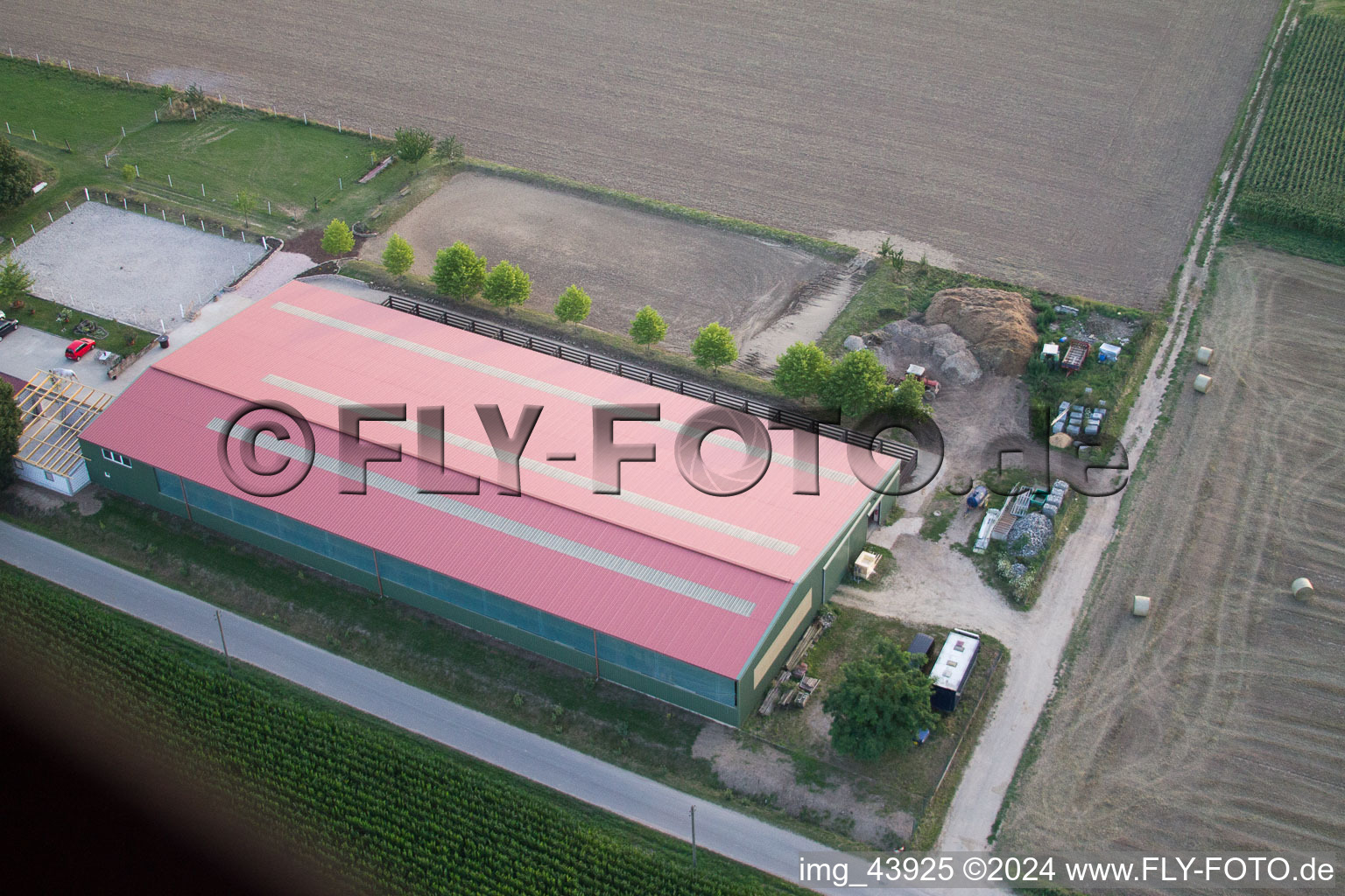 Foal yard in Steinweiler in the state Rhineland-Palatinate, Germany from the plane