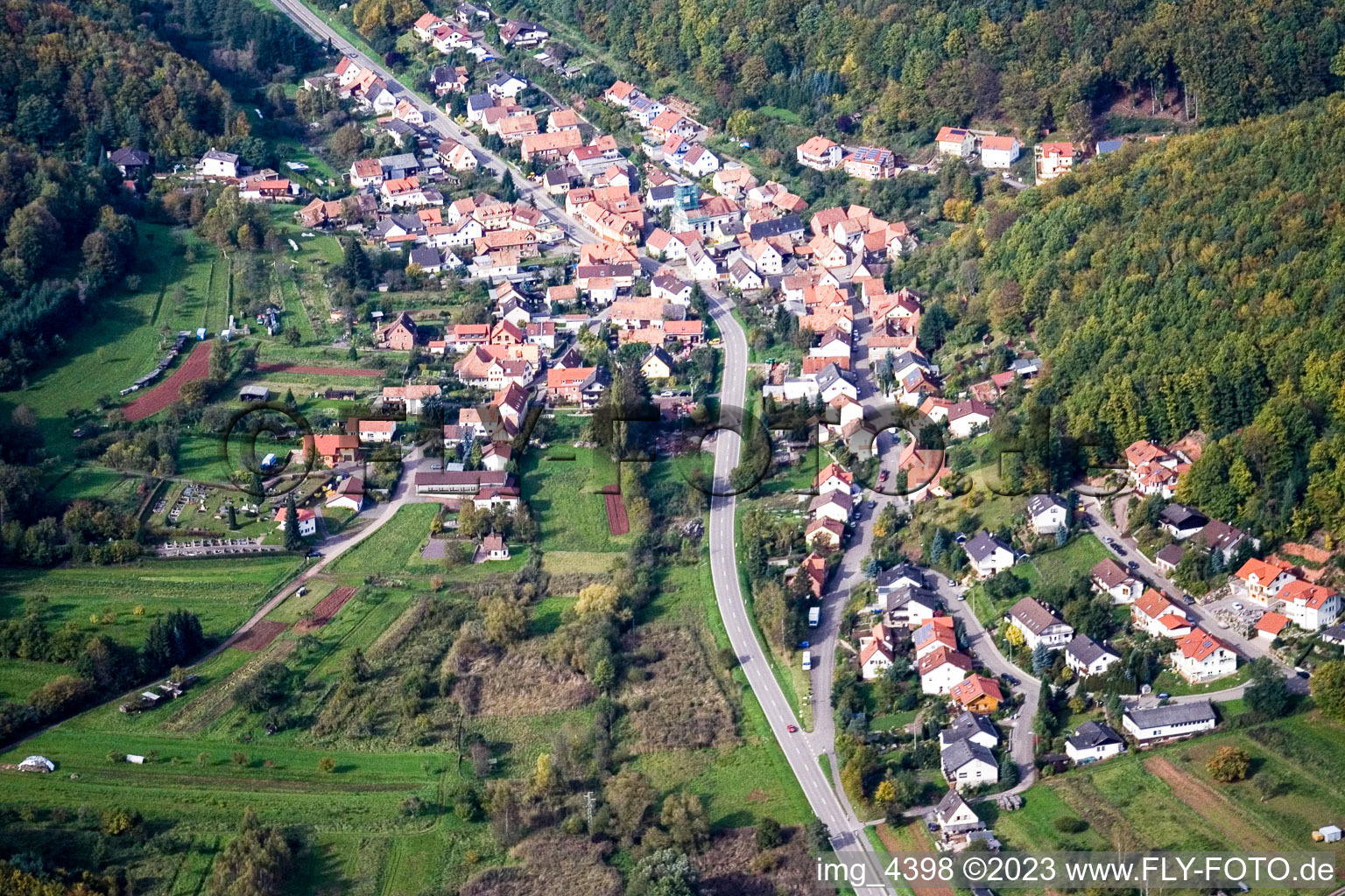 Waldrohrbach in the state Rhineland-Palatinate, Germany from a drone