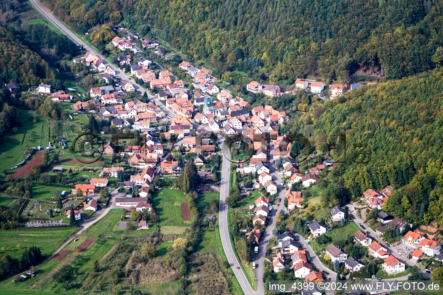 Waldrohrbach in the state Rhineland-Palatinate, Germany seen from a drone