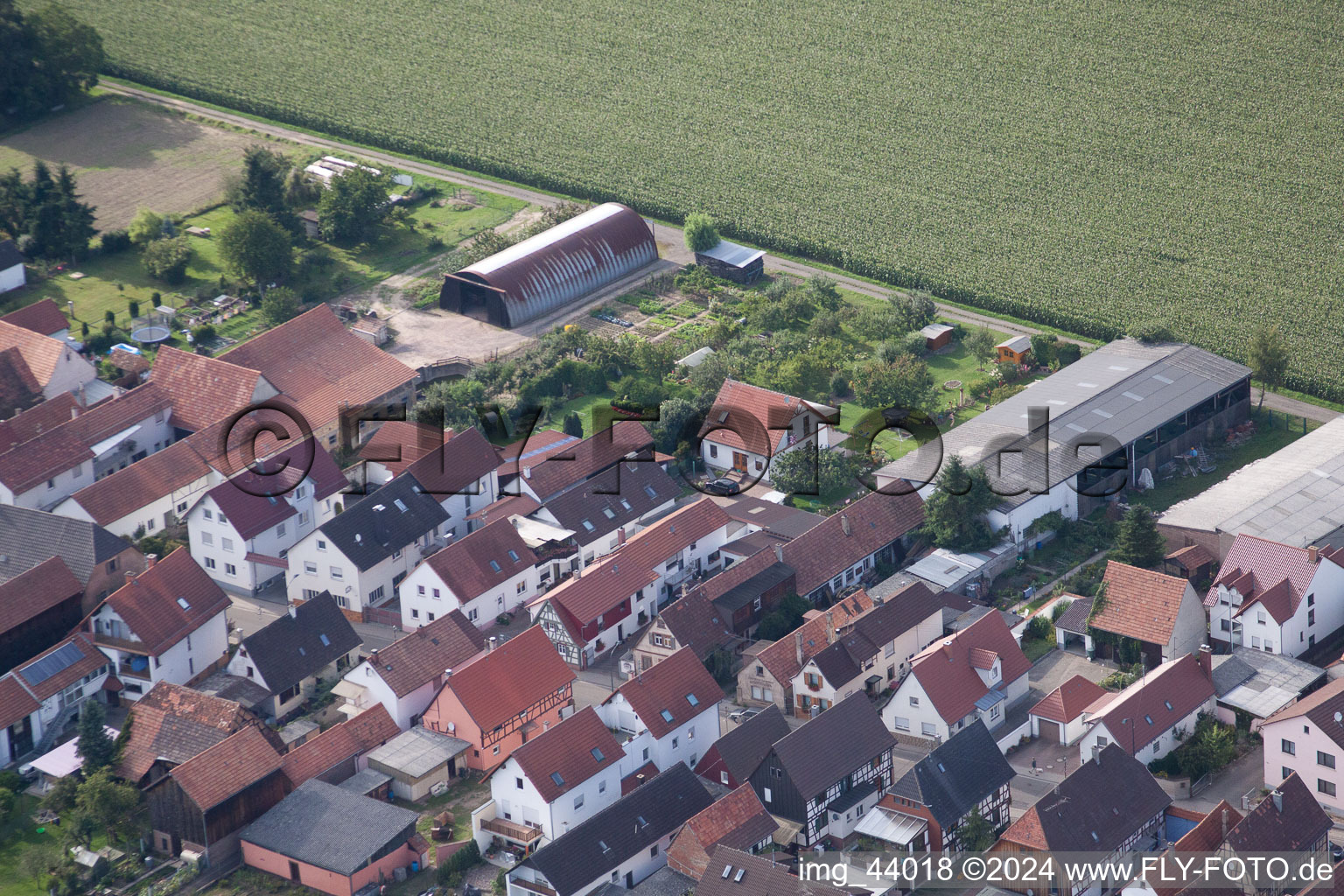 Aerial view of Saarstr in Kandel in the state Rhineland-Palatinate, Germany