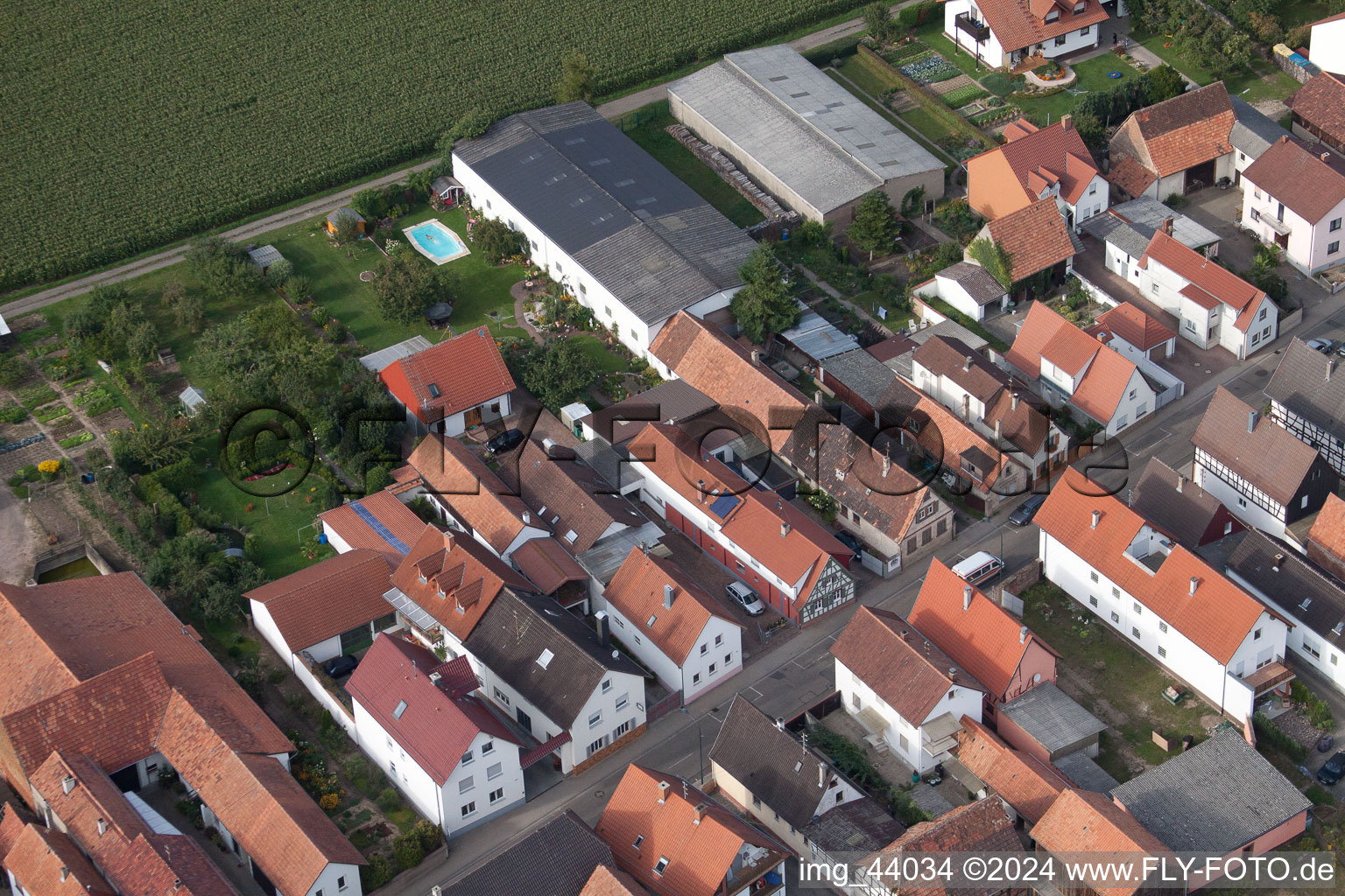 Saarstr in Kandel in the state Rhineland-Palatinate, Germany seen from above