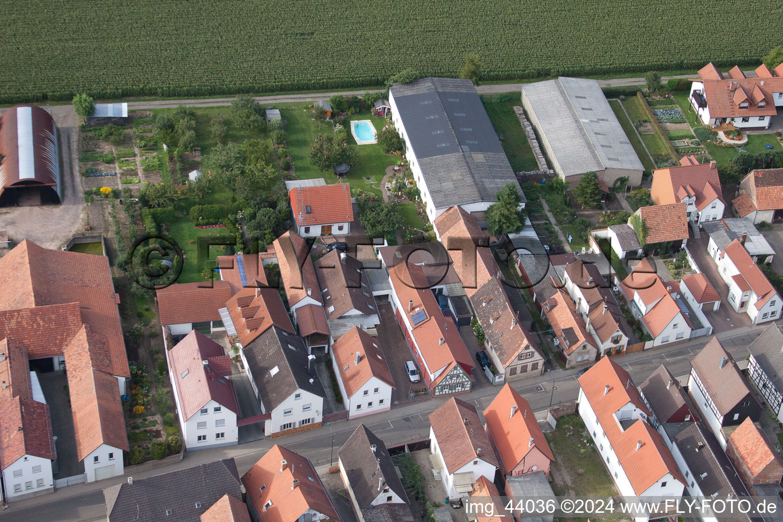 Saarstr in Kandel in the state Rhineland-Palatinate, Germany from the plane