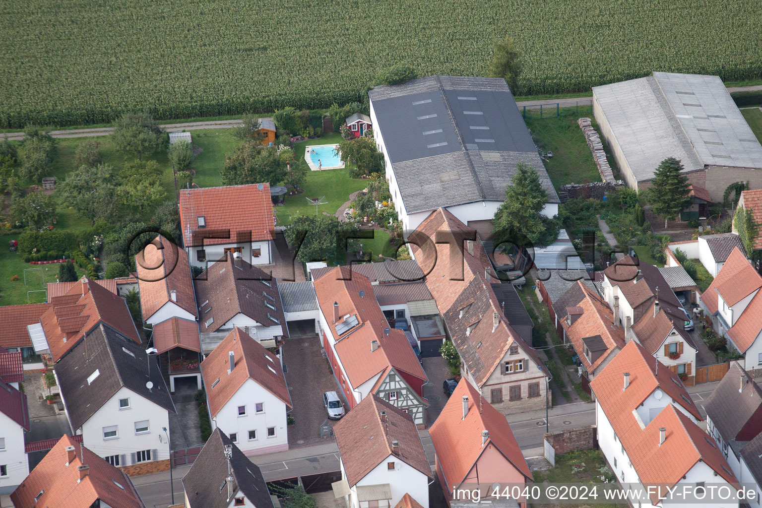 Bird's eye view of Saarstr in Kandel in the state Rhineland-Palatinate, Germany