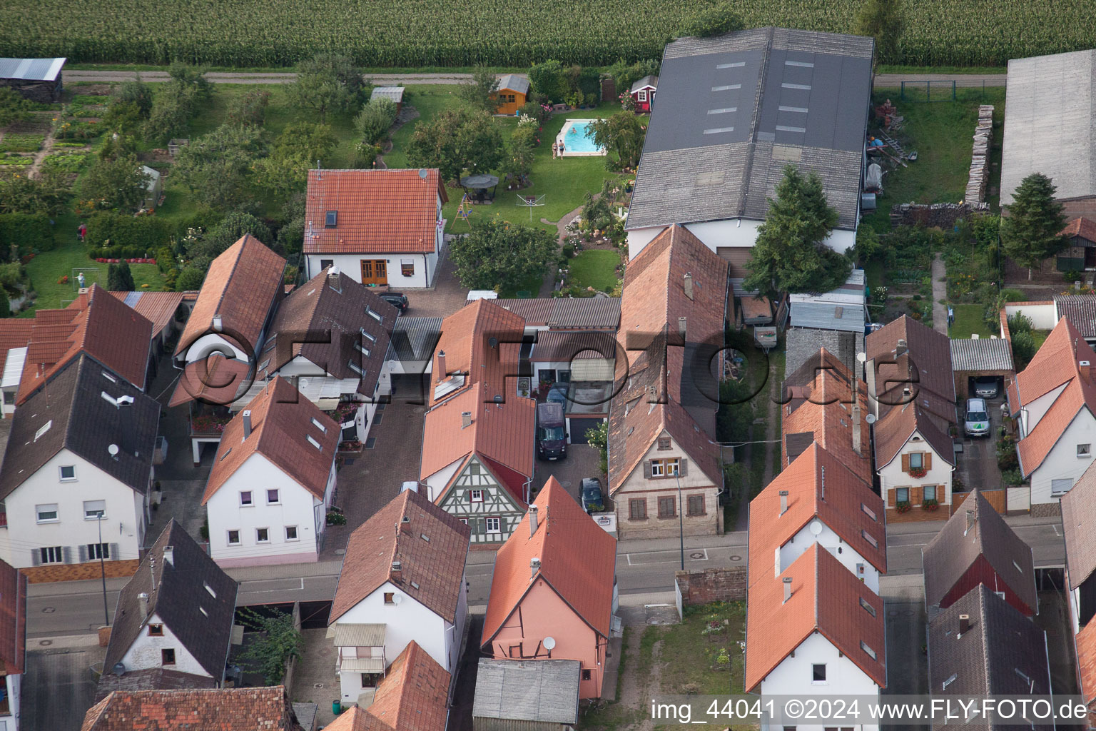 Saarstr in Kandel in the state Rhineland-Palatinate, Germany viewn from the air