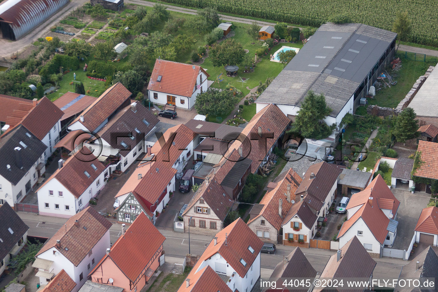 Drone recording of Saarstr in Kandel in the state Rhineland-Palatinate, Germany