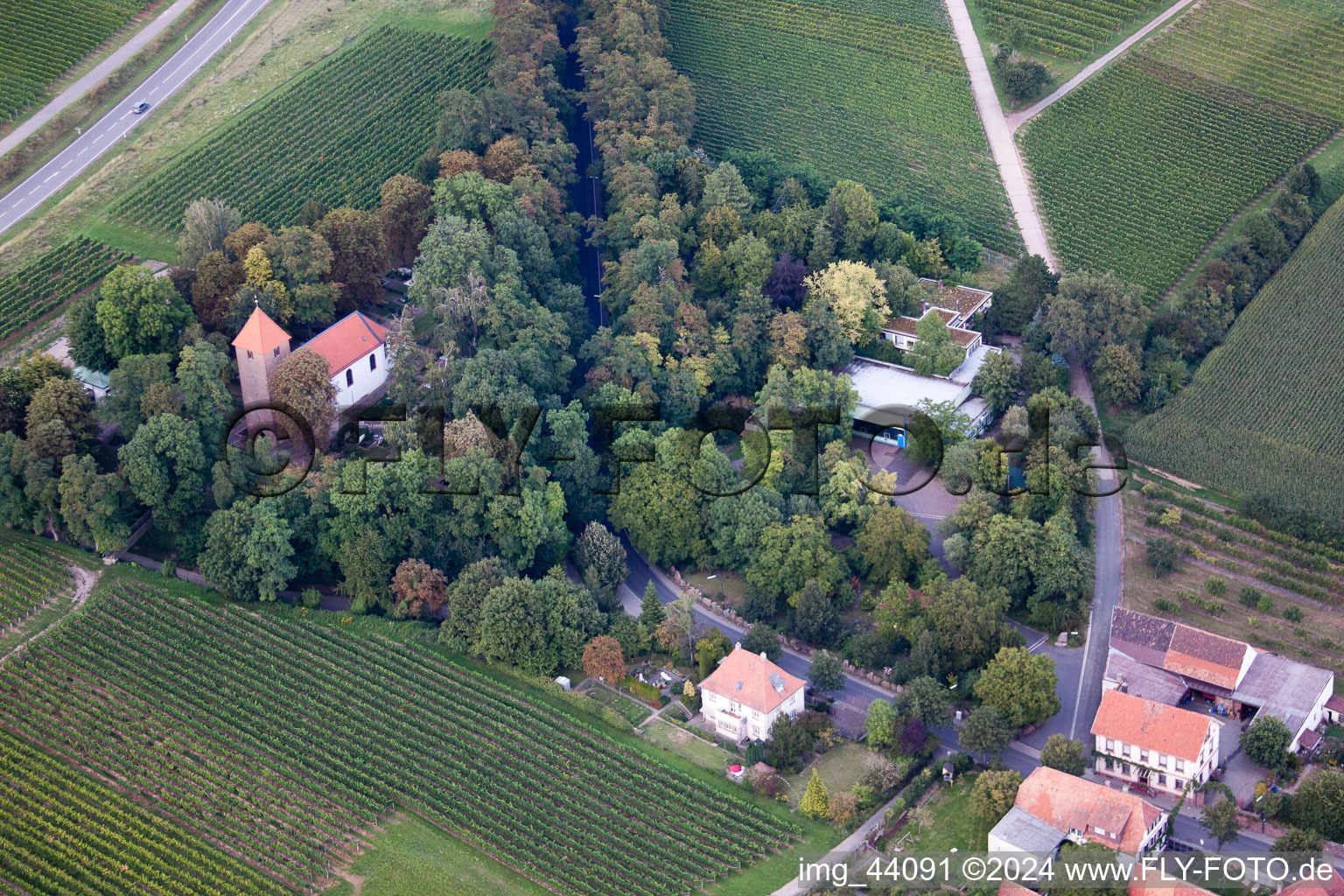 Aerial view of Chapel in the district Wollmesheim in Landau in der Pfalz in the state Rhineland-Palatinate, Germany