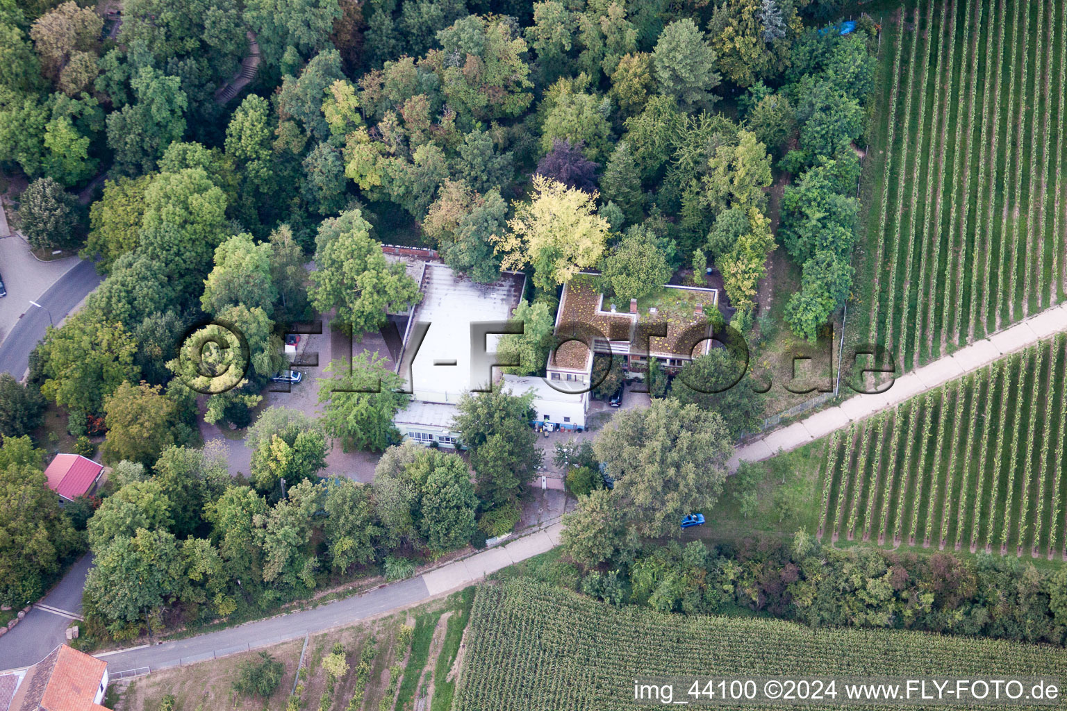 Aerial view of Company premises of SEKA Schutzbelüftung GmbH with halls, company buildings and production facilities in the district Wollmesheim in Landau in der Pfalz in the state Rhineland-Palatinate, Germany