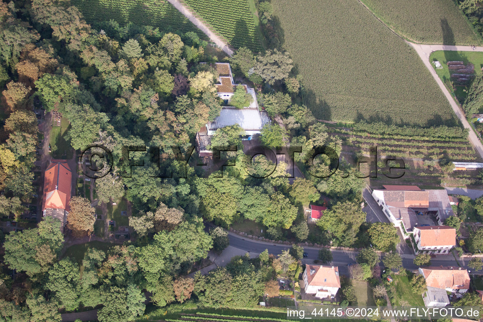 Company premises of SEKA Schutzbelüftung GmbH with halls, company buildings and production facilities in the district Wollmesheim in Landau in der Pfalz in the state Rhineland-Palatinate, Germany seen from above