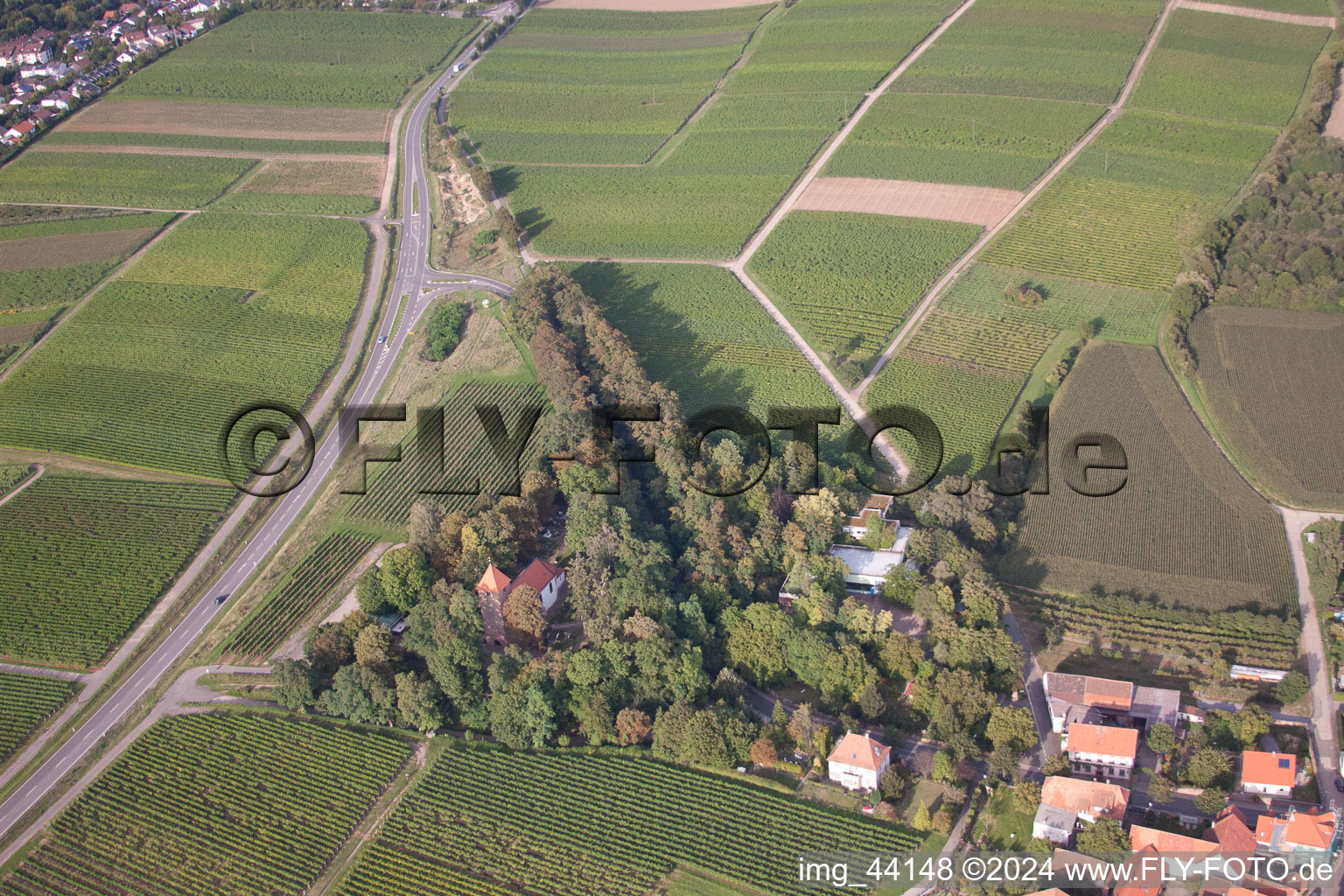 Oblique view of Chapel in the district Wollmesheim in Landau in der Pfalz in the state Rhineland-Palatinate, Germany