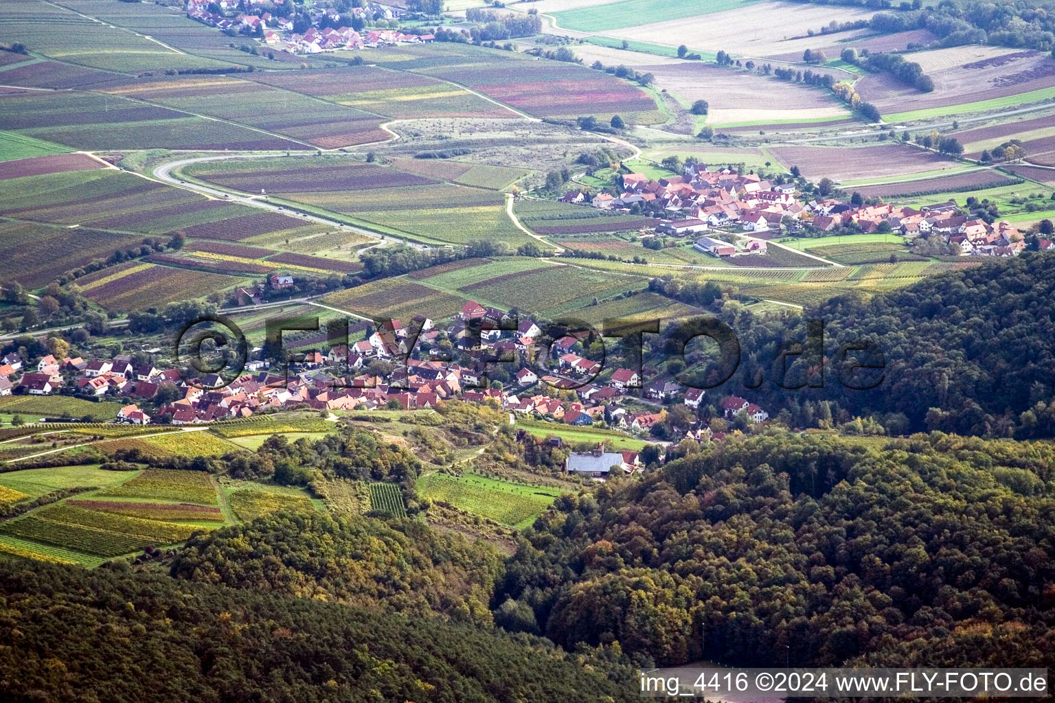 District Gleishorbach in Gleiszellen-Gleishorbach in the state Rhineland-Palatinate, Germany from the plane