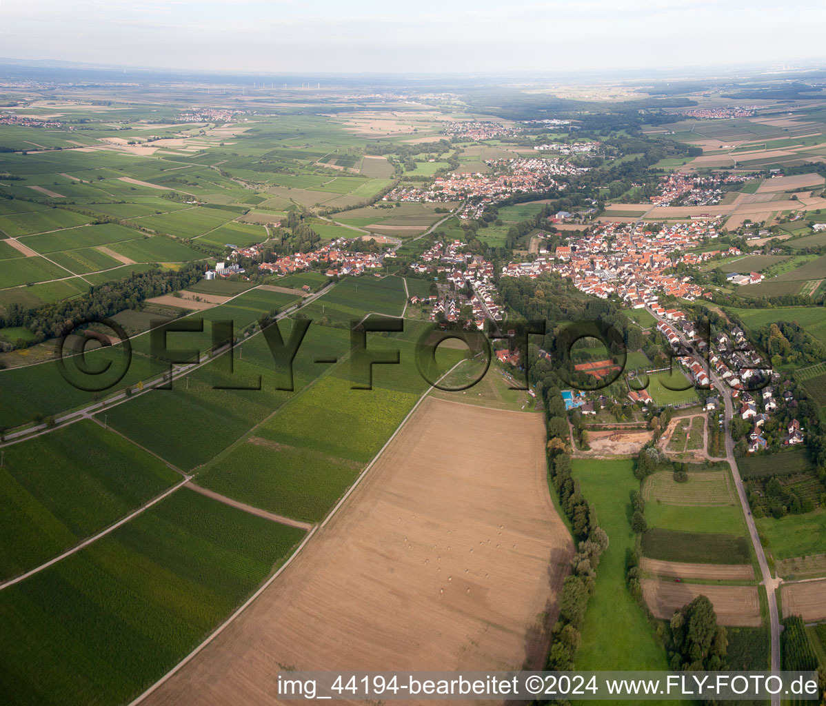 Aerial photograpy of District Klingen in Heuchelheim-Klingen in the state Rhineland-Palatinate, Germany