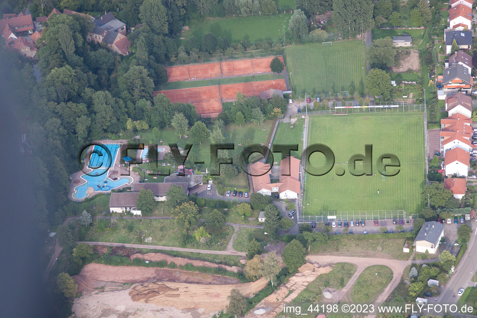 District Klingen in Heuchelheim-Klingen in the state Rhineland-Palatinate, Germany seen from a drone