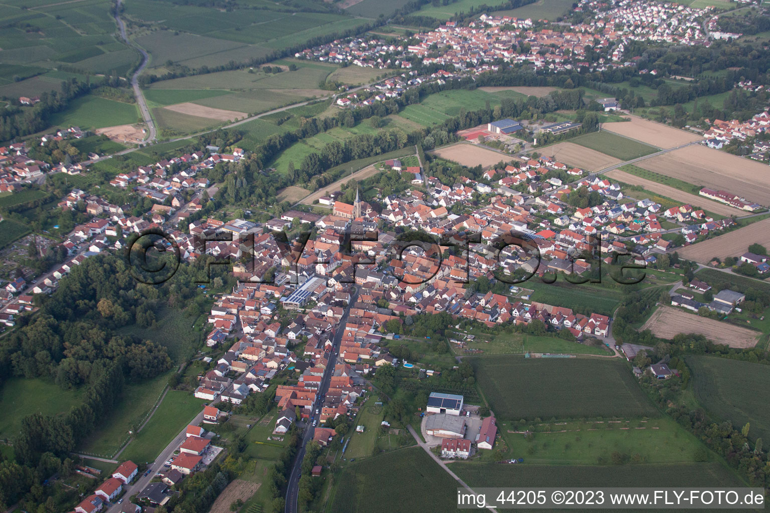 District Ingenheim in Billigheim-Ingenheim in the state Rhineland-Palatinate, Germany from above