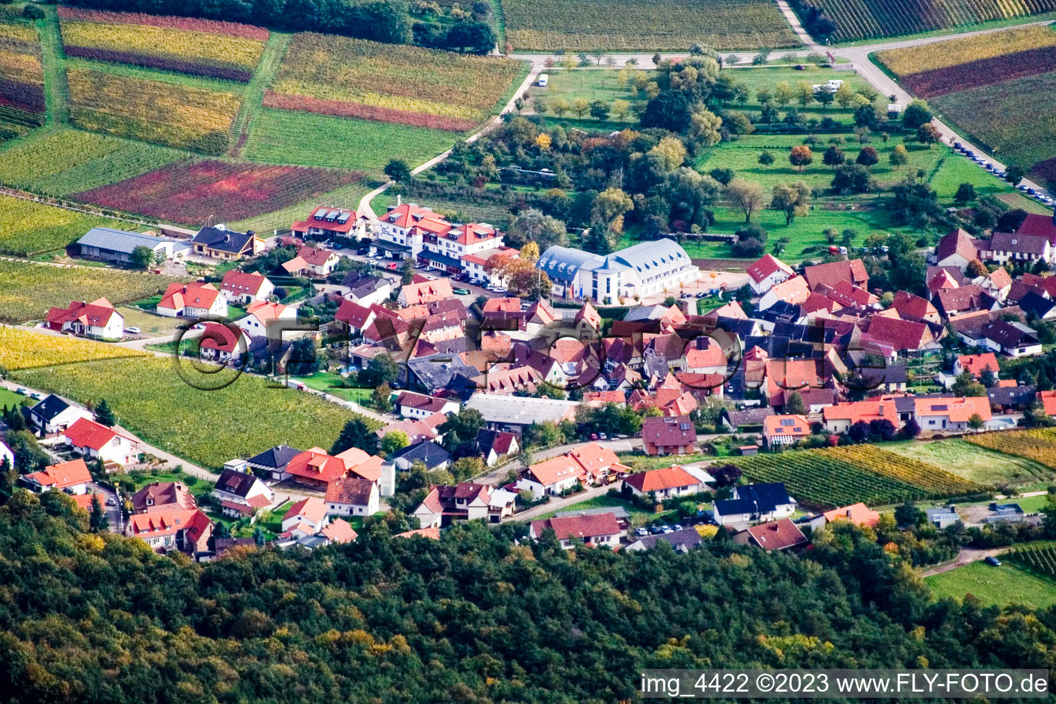 Aerial view of From the west in Klingenmünster in the state Rhineland-Palatinate, Germany