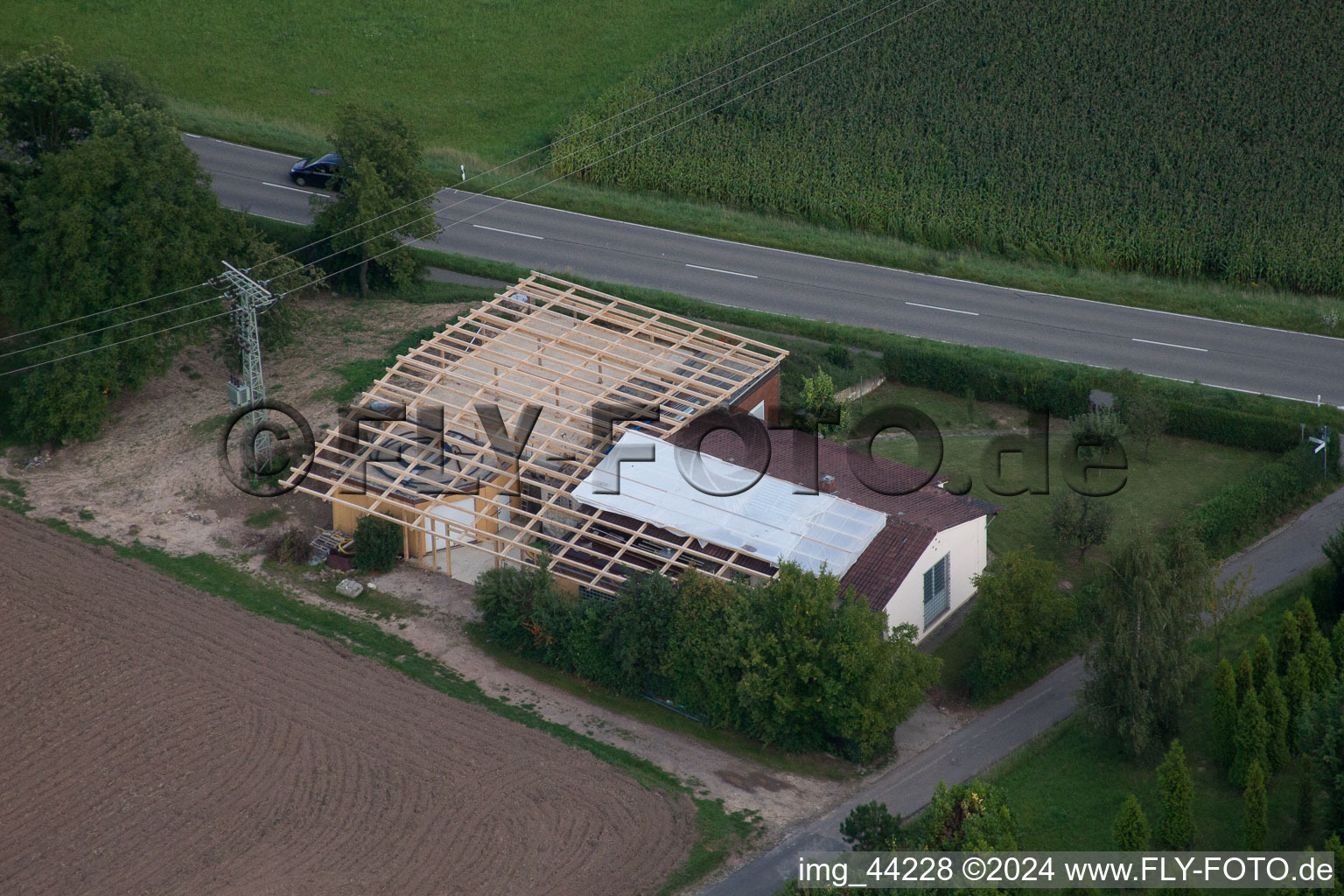 District Schaidt in Wörth am Rhein in the state Rhineland-Palatinate, Germany from the plane