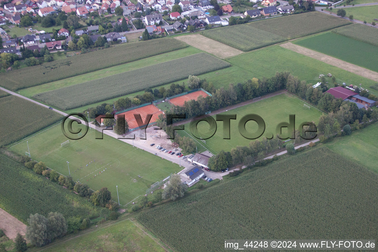 Aerial view of Minfeld in the state Rhineland-Palatinate, Germany