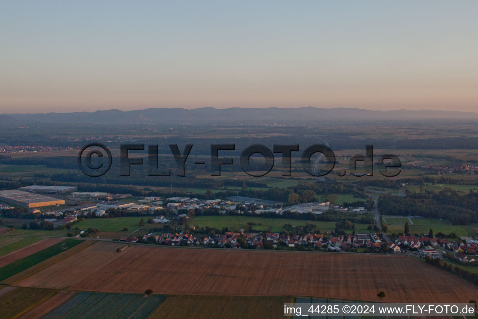 District Minderslachen in Kandel in the state Rhineland-Palatinate, Germany from the plane