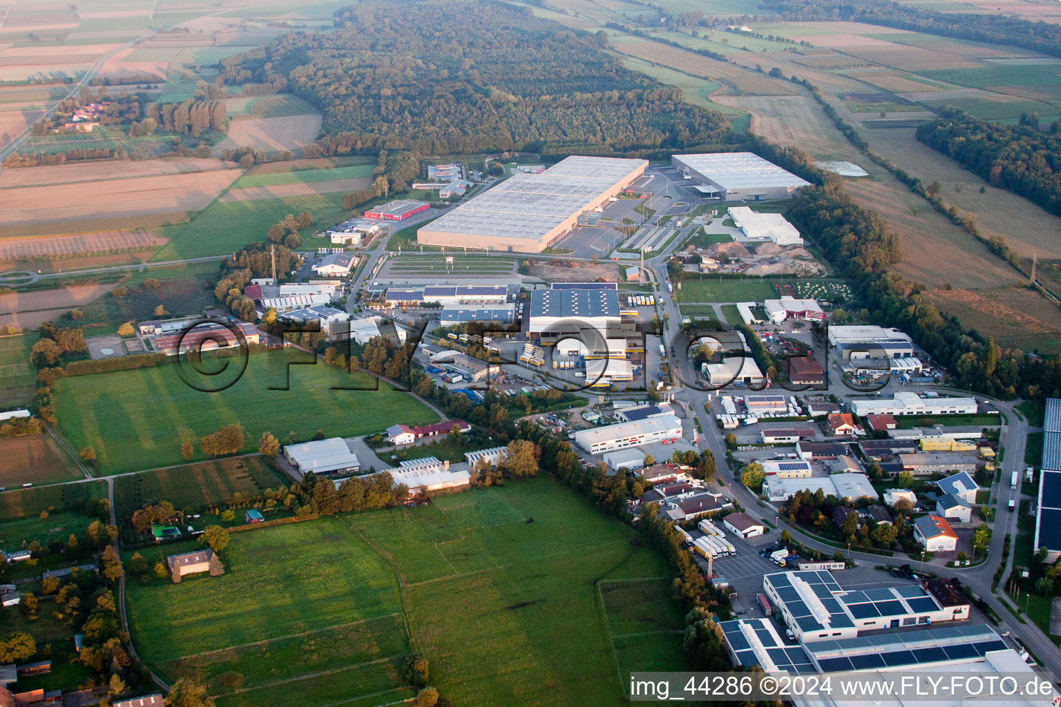 Aerial view of Horst Industrial Estate in the district Minderslachen in Kandel in the state Rhineland-Palatinate, Germany