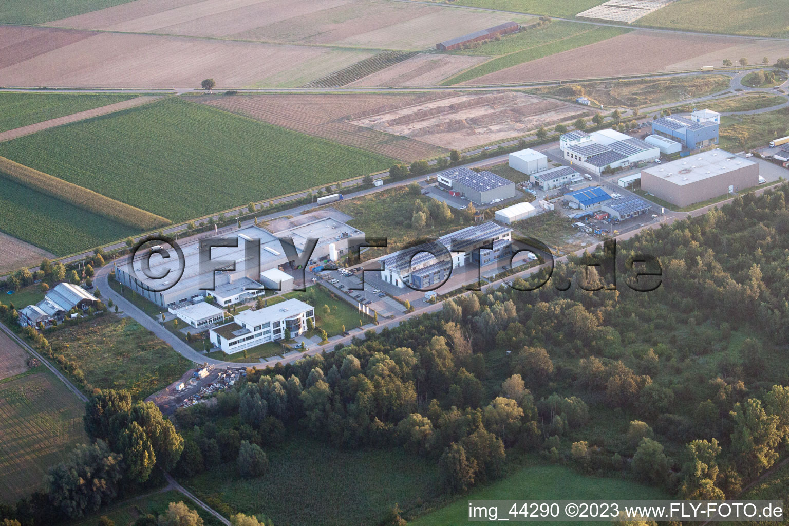 Industrial area West in the district Herxheim in Herxheim bei Landau in the state Rhineland-Palatinate, Germany from above