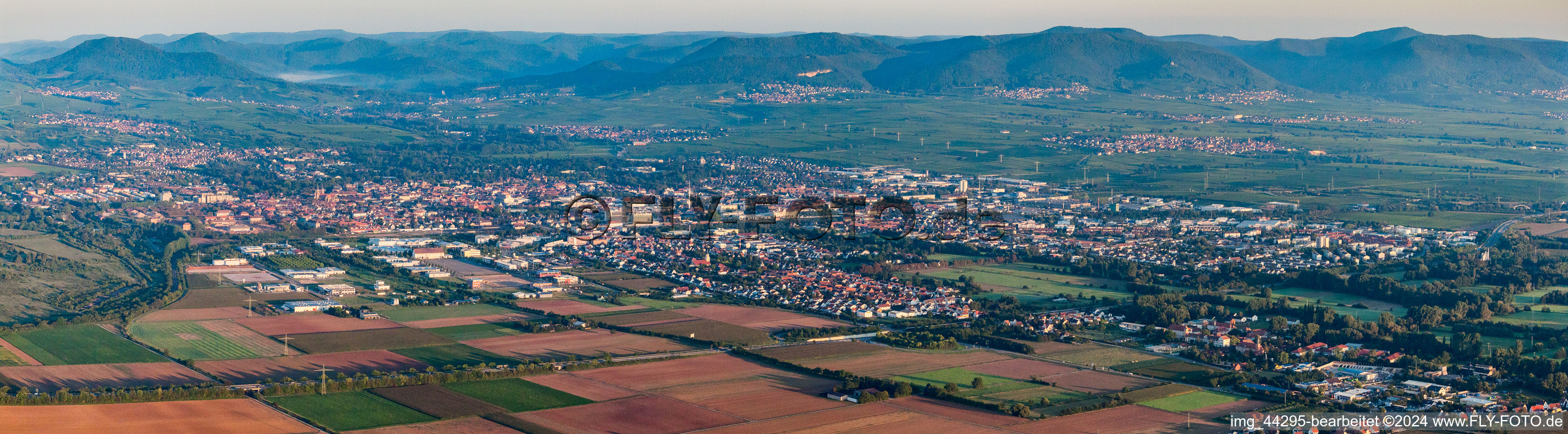 Aerial view of Panorama perspective City area with outside districts and inner city area in Landau in der Pfalz in the state Rhineland-Palatinate, Germany