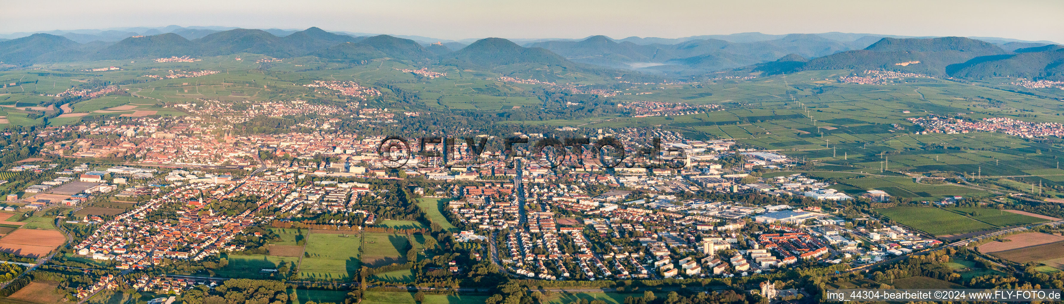 Aerial photograpy of Panorama perspective City area with outside districts and inner city area in Landau in der Pfalz in the state Rhineland-Palatinate, Germany