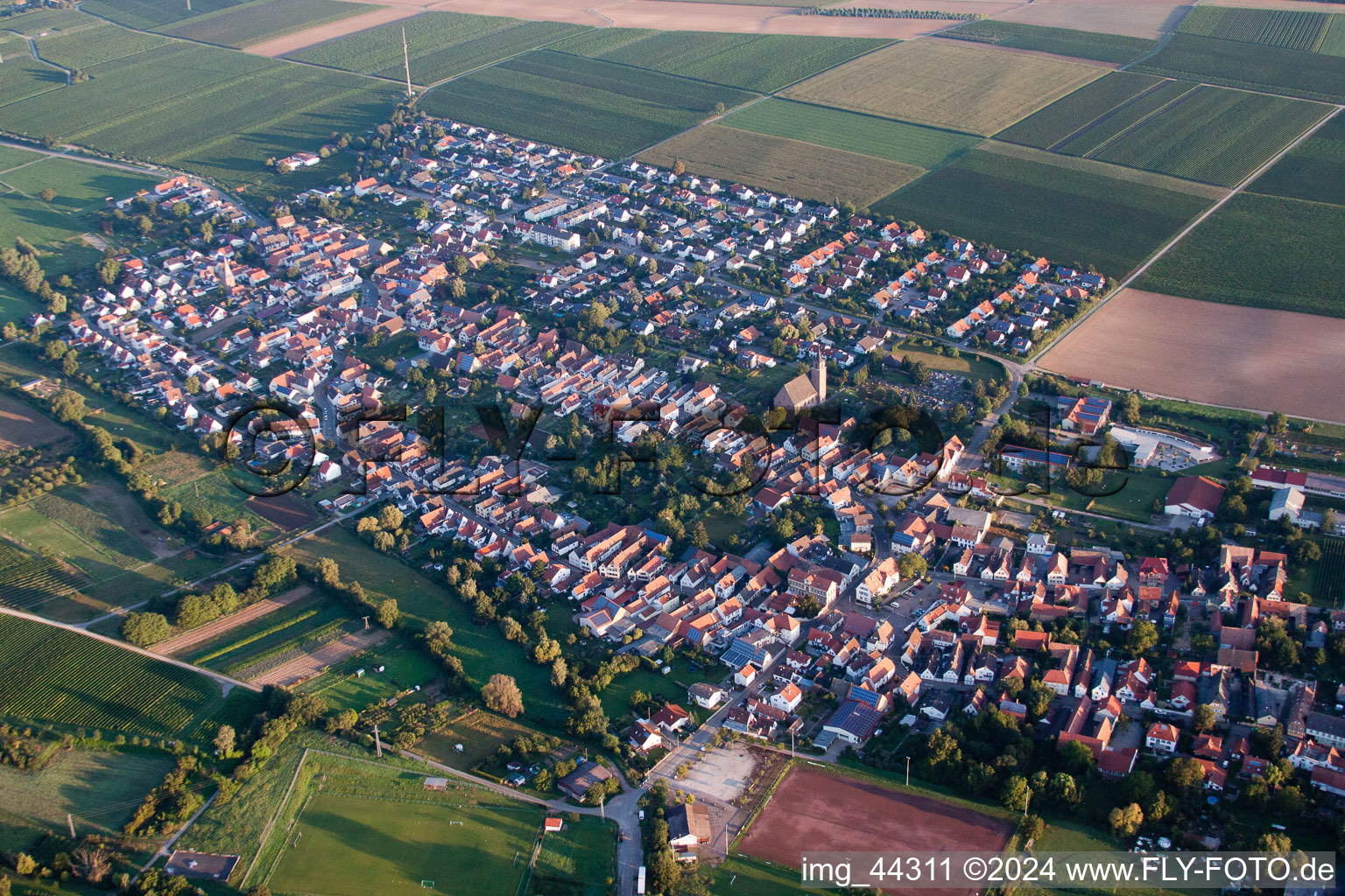 Essingen in the state Rhineland-Palatinate, Germany from the plane