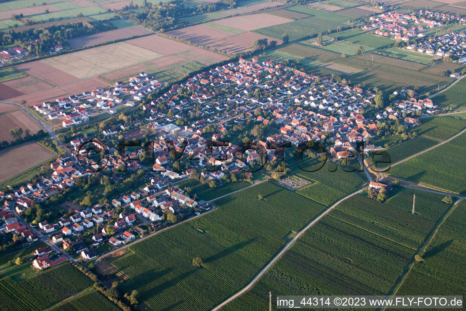 Drone recording of Essingen in the state Rhineland-Palatinate, Germany