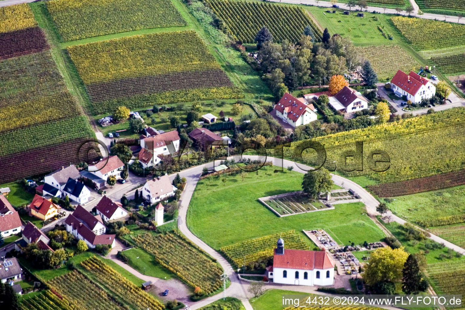 Aerial view of Gleishohrbach, Dionisius Chapel in the district Gleiszellen in Gleiszellen-Gleishorbach in the state Rhineland-Palatinate, Germany